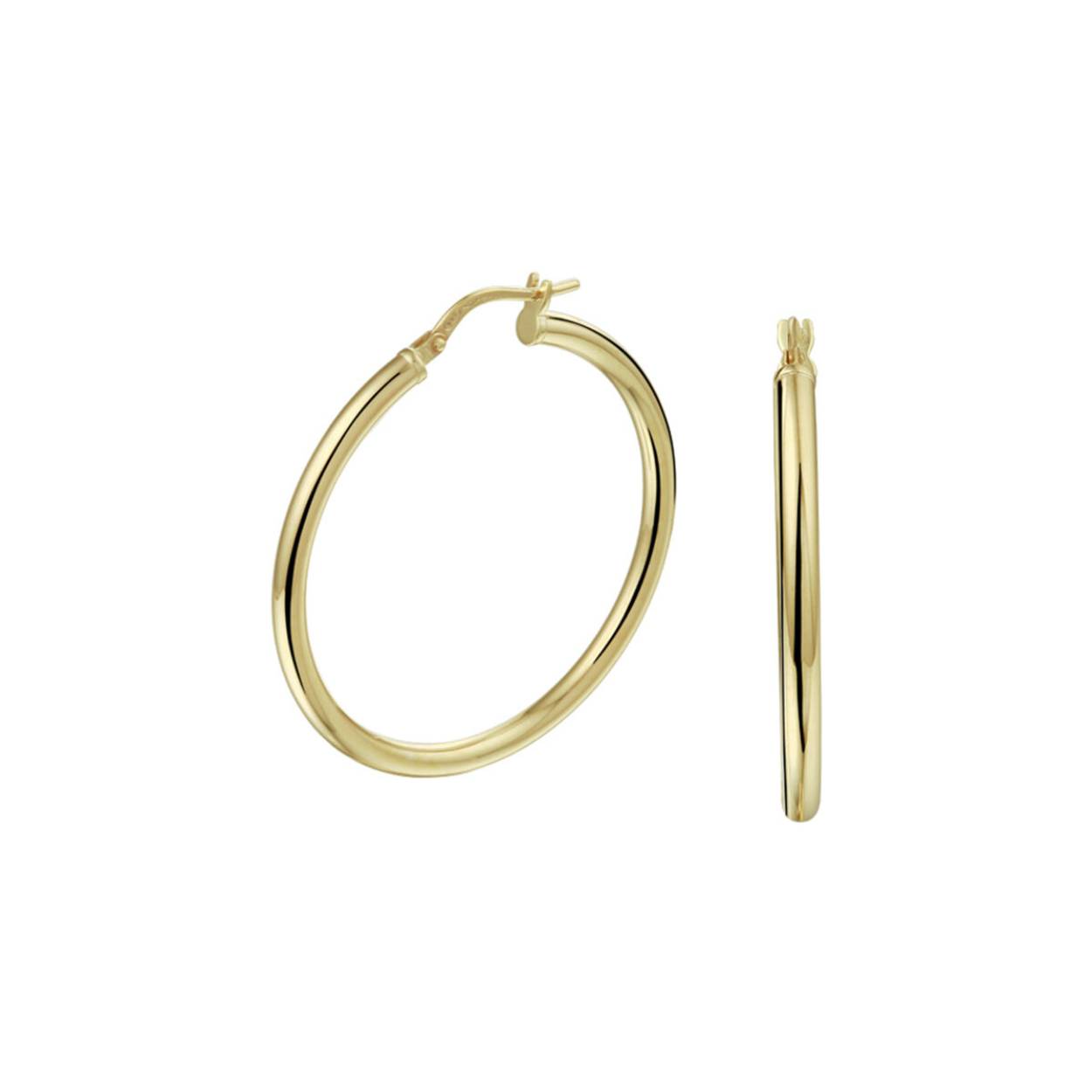 14k Geelgouden oorringen met 925 zilveren kern uitgevoerd met een stevige scharnier sluiting. De oorringen hebben een diameter van 40 mm.