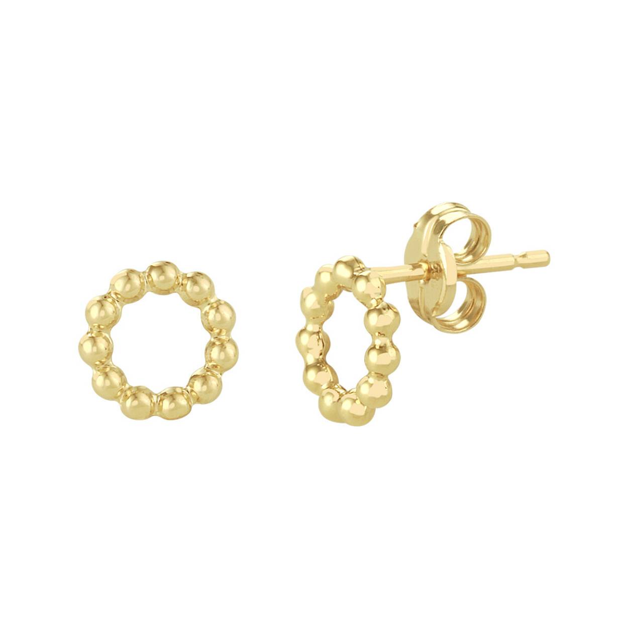 14k Geelgouden ronde oorknoppen uitgevoerd met bolletjes. De oorknoppen hebben een diameter van 7mm.