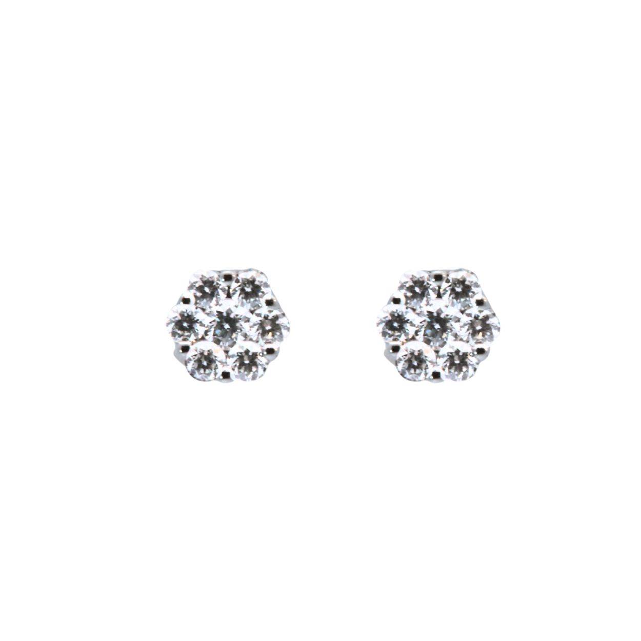 Witgouden oorstekers met diamanten 0.33ct in bloemvorm.