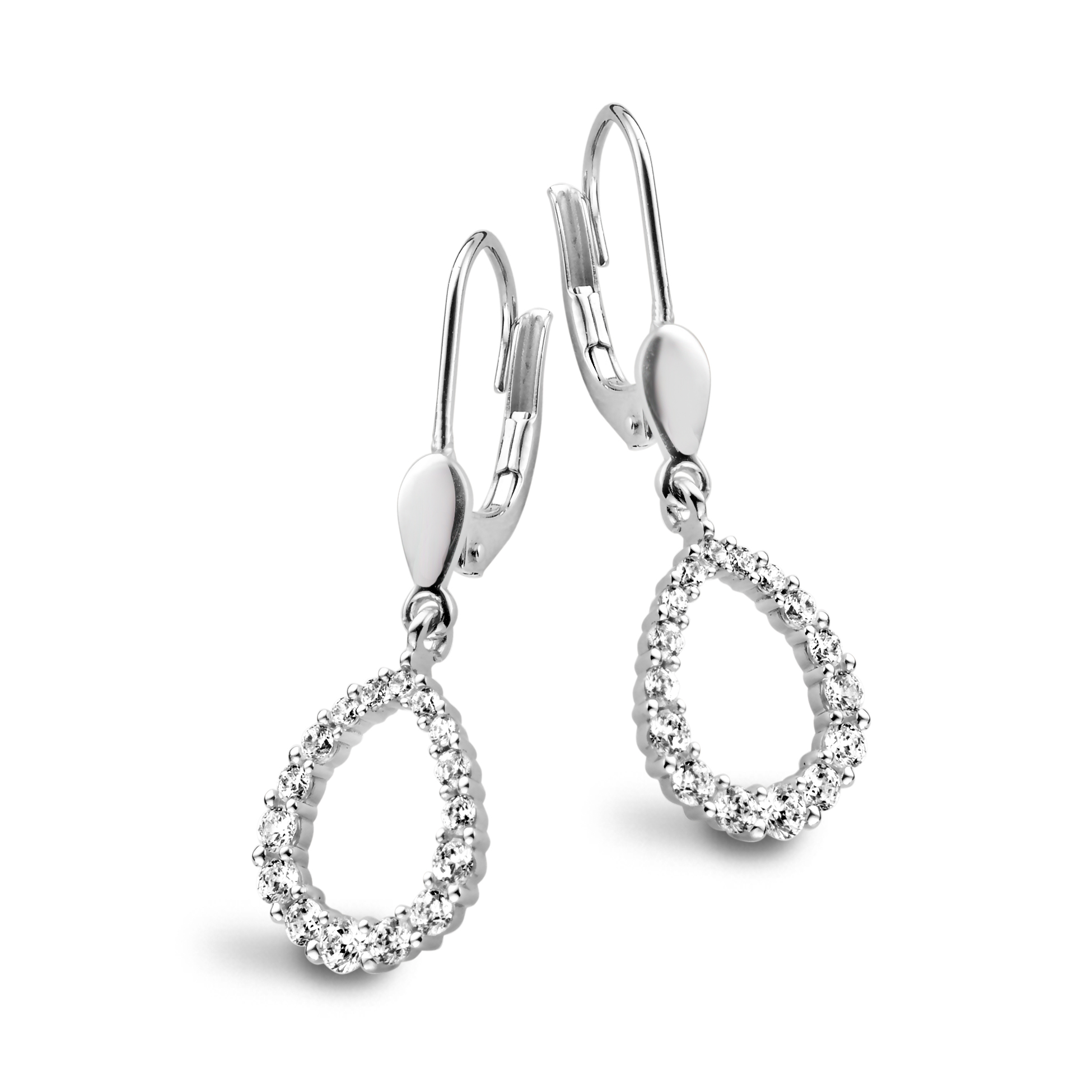 Wit gouden oorhangers 18 kt met zirkonium - bijpassende collier en ring ook verkrijgbaar