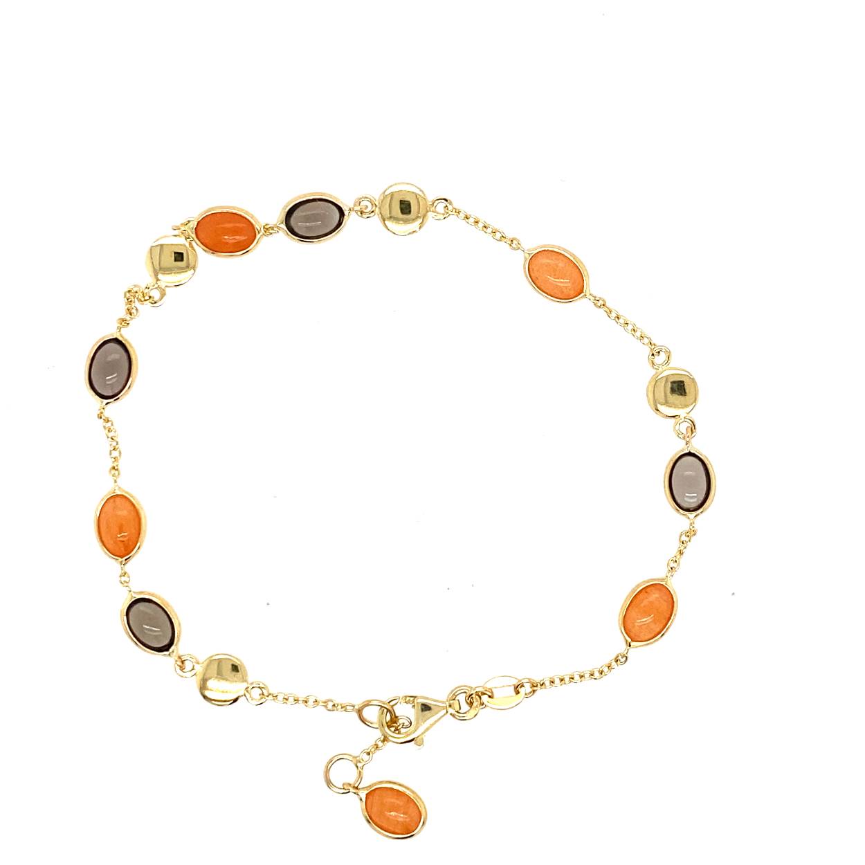 geelgouden armband met rookkwarts en oranje aventurijn