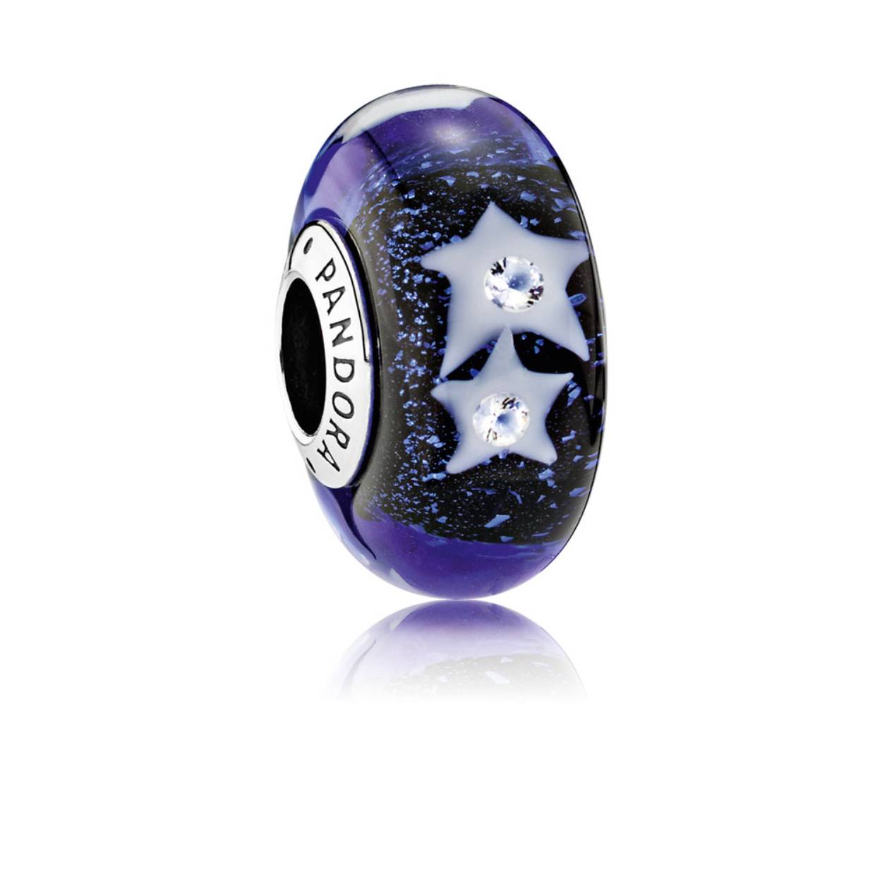 Pandora charm zilver murano blauw met sterren