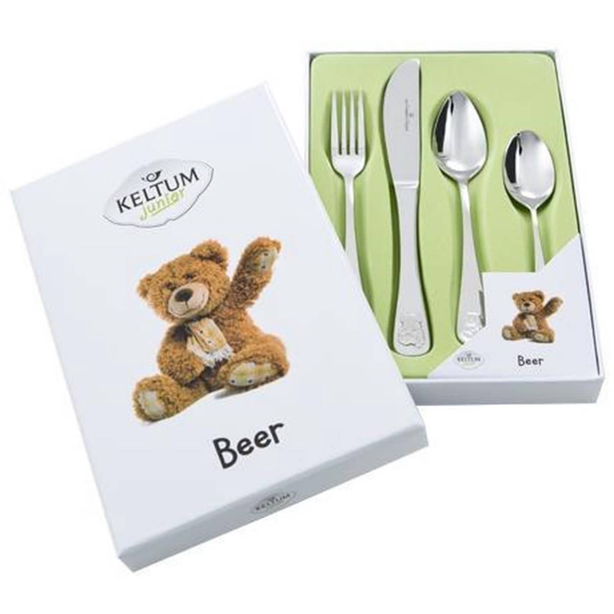 Hoogwaardig 18/10 edelstaal – glans
 4 delig
 Merk: van Kempen en Begeer voorheen Keltum
 Afmeting Keltum kinderbestek Beer: vork 16 cm – mes 18.5 cm – lepel 16 cm – dessertlepel 13 cm
 Mesje 2 zijden glad – geen kartelrand
Graveerbaar