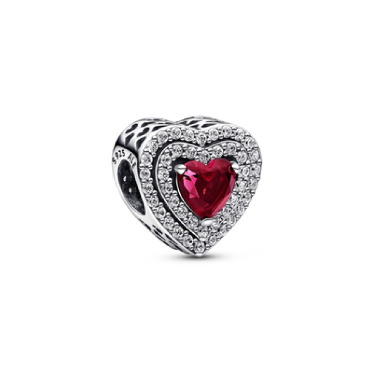 Pandora Charm zilver -rood hart met zirkoon