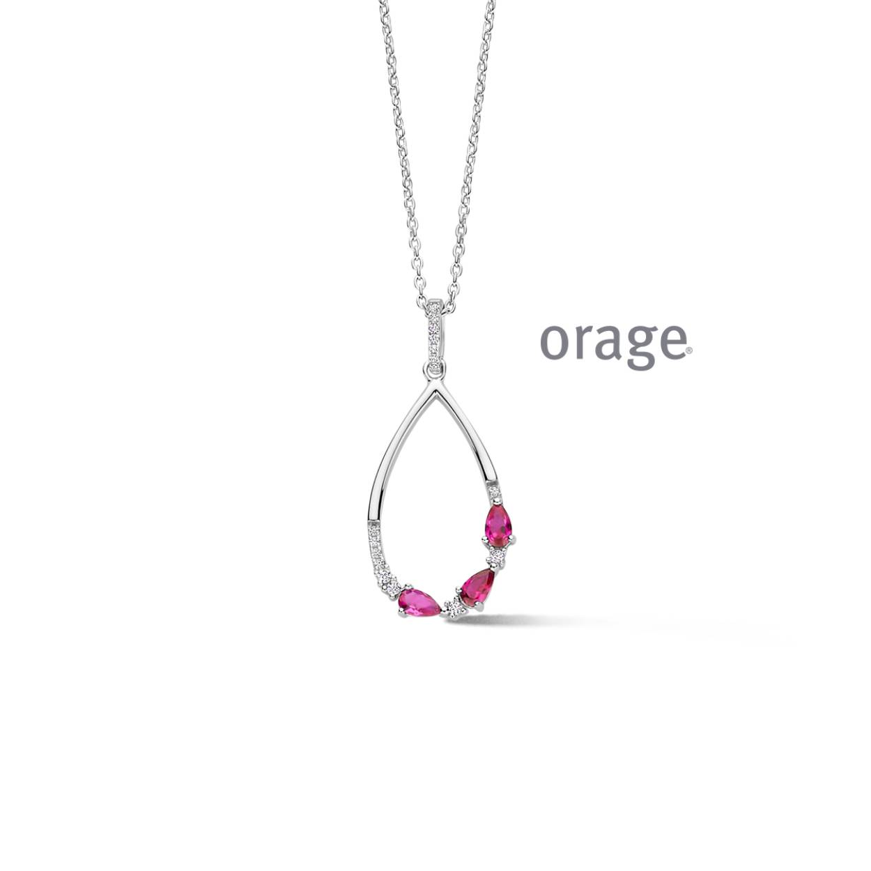 Zilveren collier met hanger bezet met zirkoon en kleurstenen
BA035
