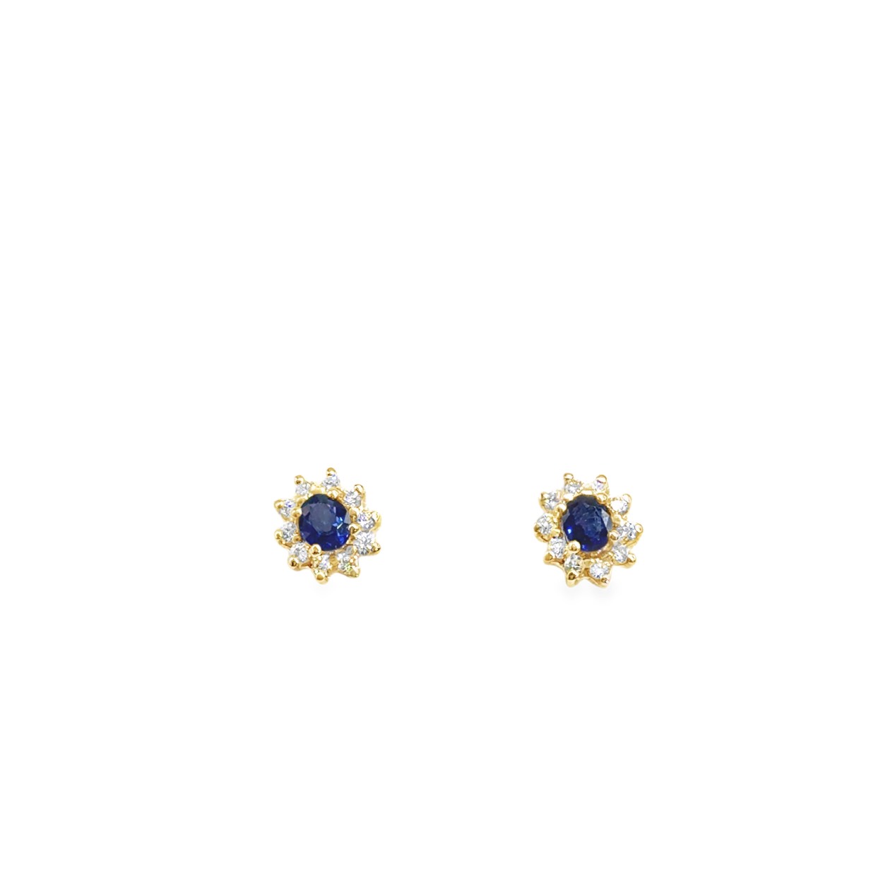 14k gouden diamanten met saffier oorbellen. 0.35 caraat diamanten en 0.89 caraat saffier steen. 