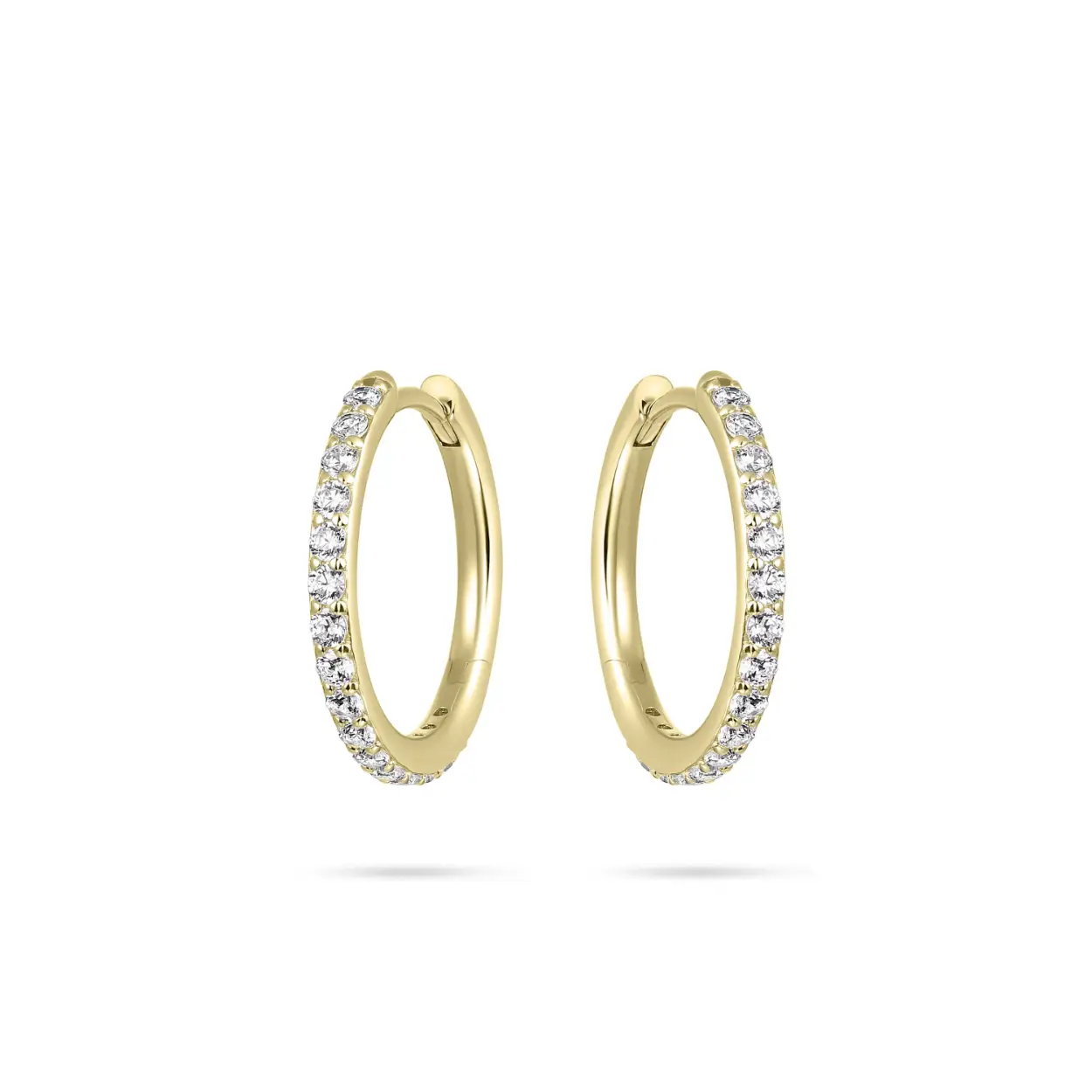 Geelgouden klapcreolen met zirkonia. 20mm. 