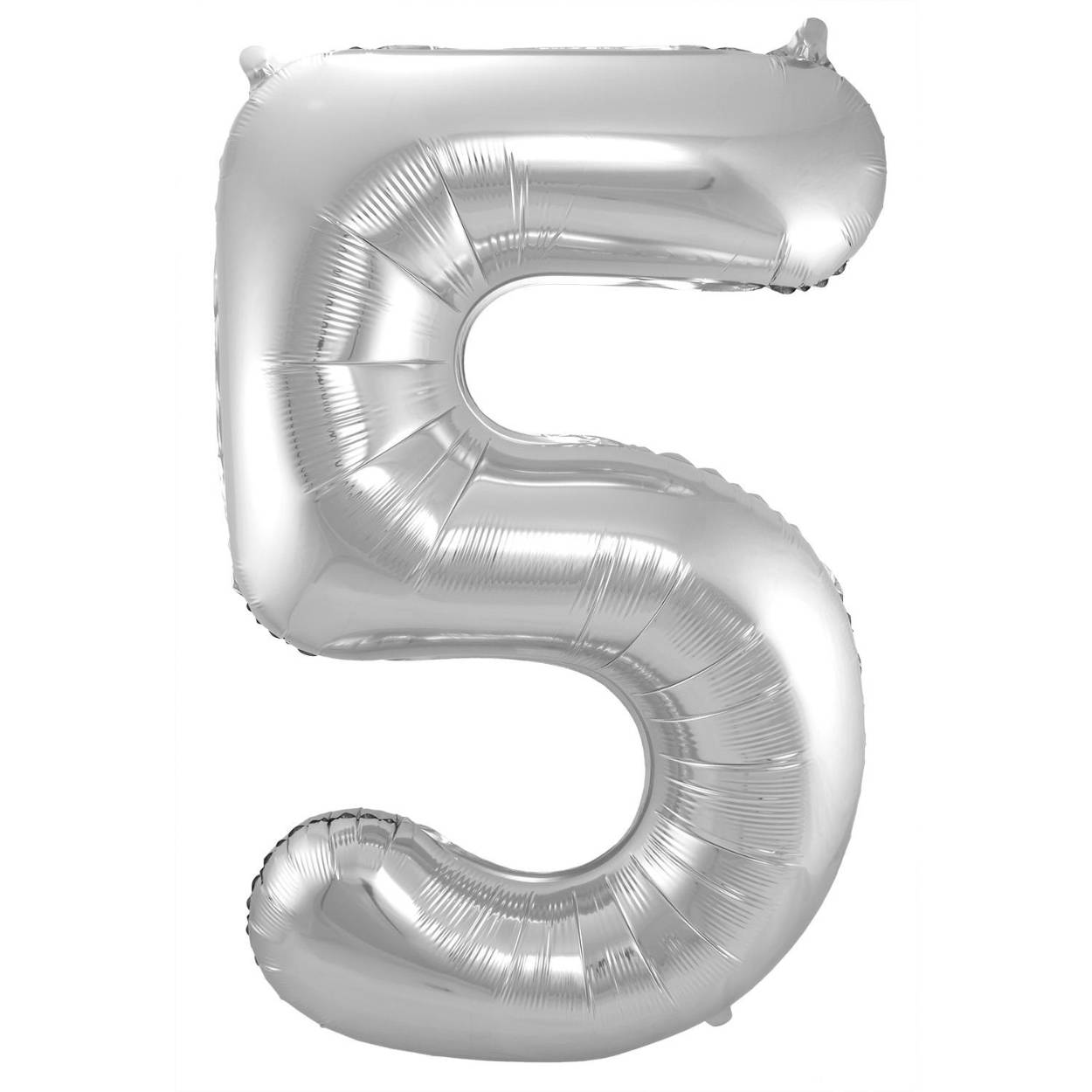 Zilveren Folieballon Cijfer 5 - 86 cm. Inhoud: 1 folieballon. Kleur: Zilverkleurig. Bijvoorbeeld te gebruiken tijdens de volgende feestgelegenheid/feestgelegenheden: Verjaardag, Jubileum en Kinderfeestje. Deze folieballon is 34 inch/86 cm. Het artikel is gemaakt van folie.