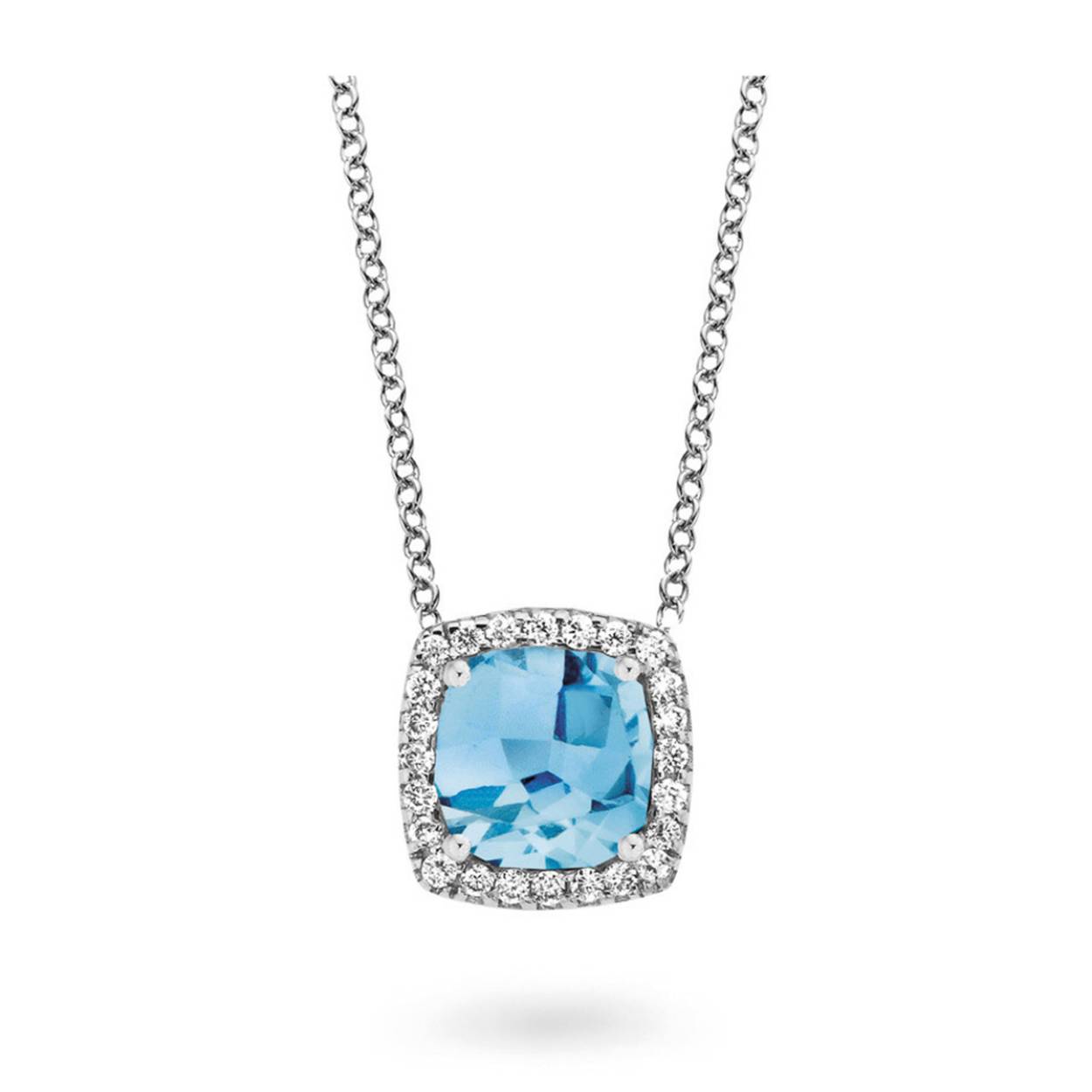 One More Etna halsketting in 18 Kt wit goud met Swiss Blue topaas en diamanten