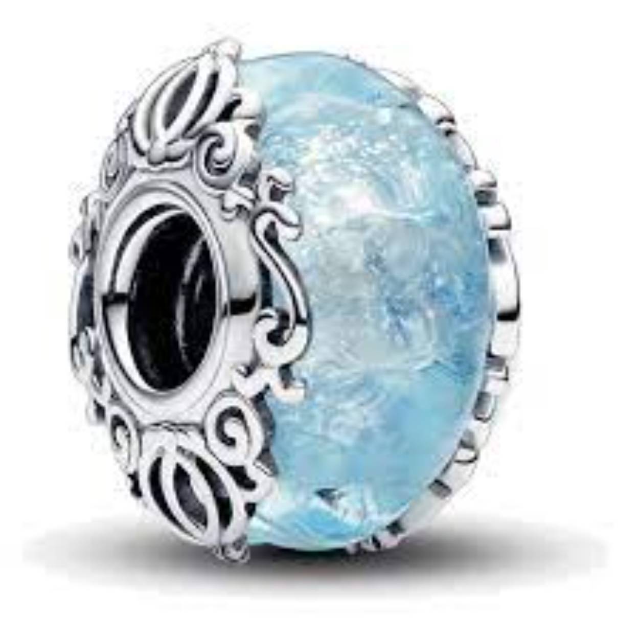 Disney Sterling Zilver bedel met lichtblauw Murano -glas en zilveren folie
