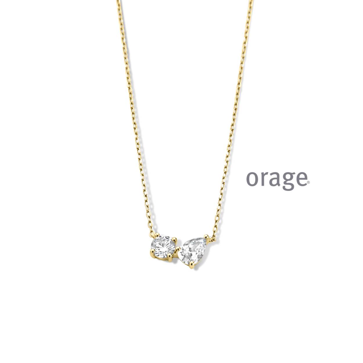 Goudkleurig collier (40 + 2,5 + 2,5 cm) met zirkonia's van het merk Orage
Materiaal: 925 zilver, verguld
Bijhorende oorstekers ook verkrijgbaar
Ook verkrijgbaar in de zilverkleurige versie
