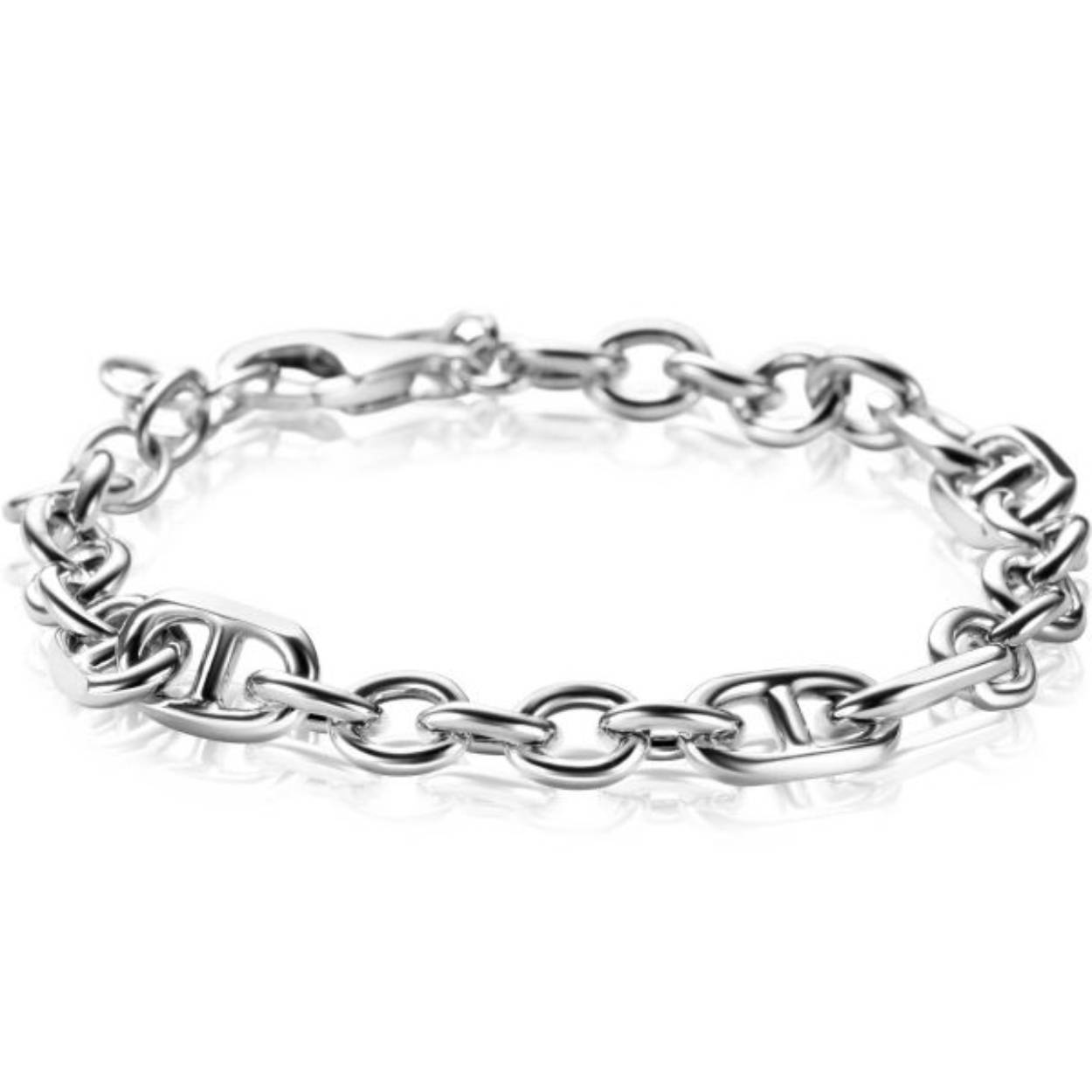 ZINZI zilveren schakel armband, waarbij ronde schakels zijn gecombineerd met zes trendy grotere marine schakels 7,8mm breed 17-20cm ZIA2580