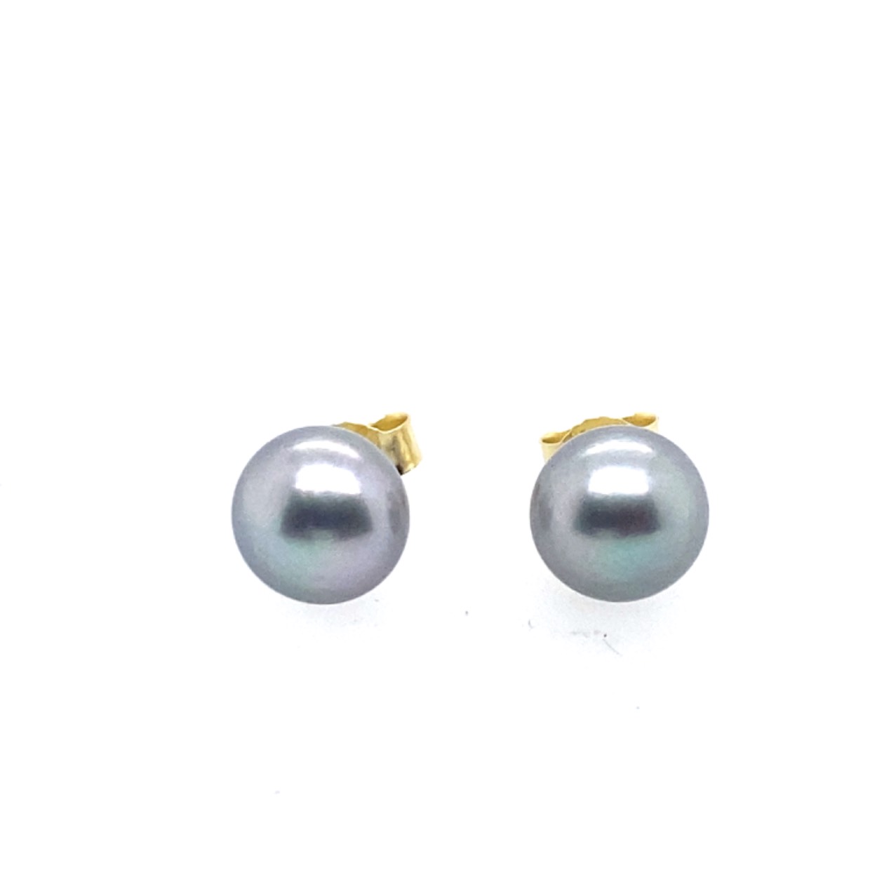 gouden oorstekers met grijze bouton parels 8-9mm