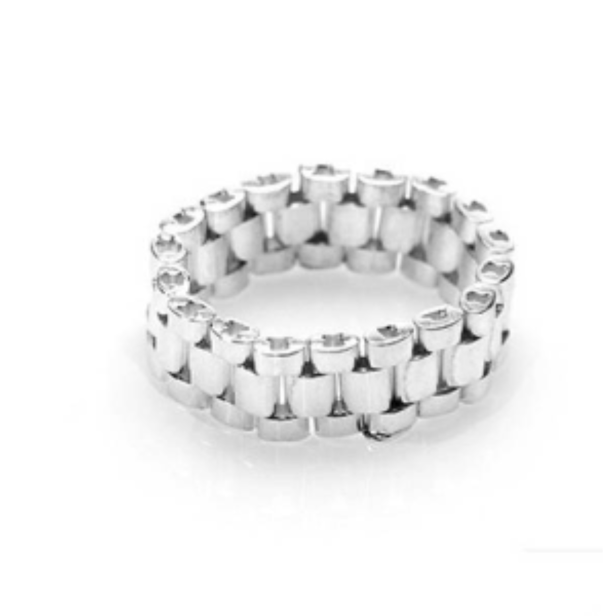 Deze flexibele schakel ring heeft een stijlvol design met een goed oog voor de details. Deze horloge schakel ring is behandeld zodat deze niet oxideert of donker gaat worden. 

Onze design schakel sieraden zijn bijna allemaal handgemaakt. Daardoor zijn bijna alle sieraden die wij aanbieden uniek!