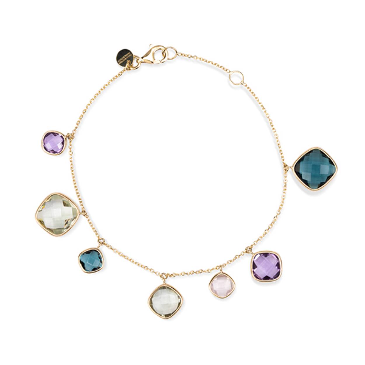 Italo Bottene 18 kt goud london blue, topaas, amethist, roze qwartz armband