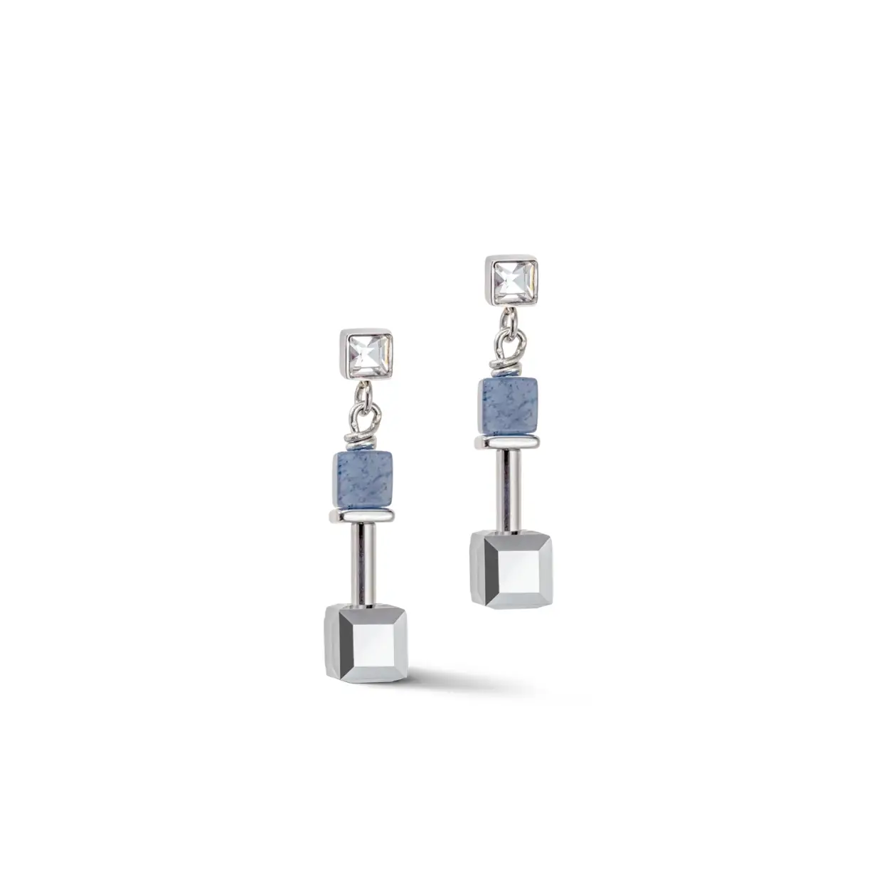 Stalen Coeur de Lion oorhangers vervaardigd met blauw aventurijn en Swarovski kristallen.
