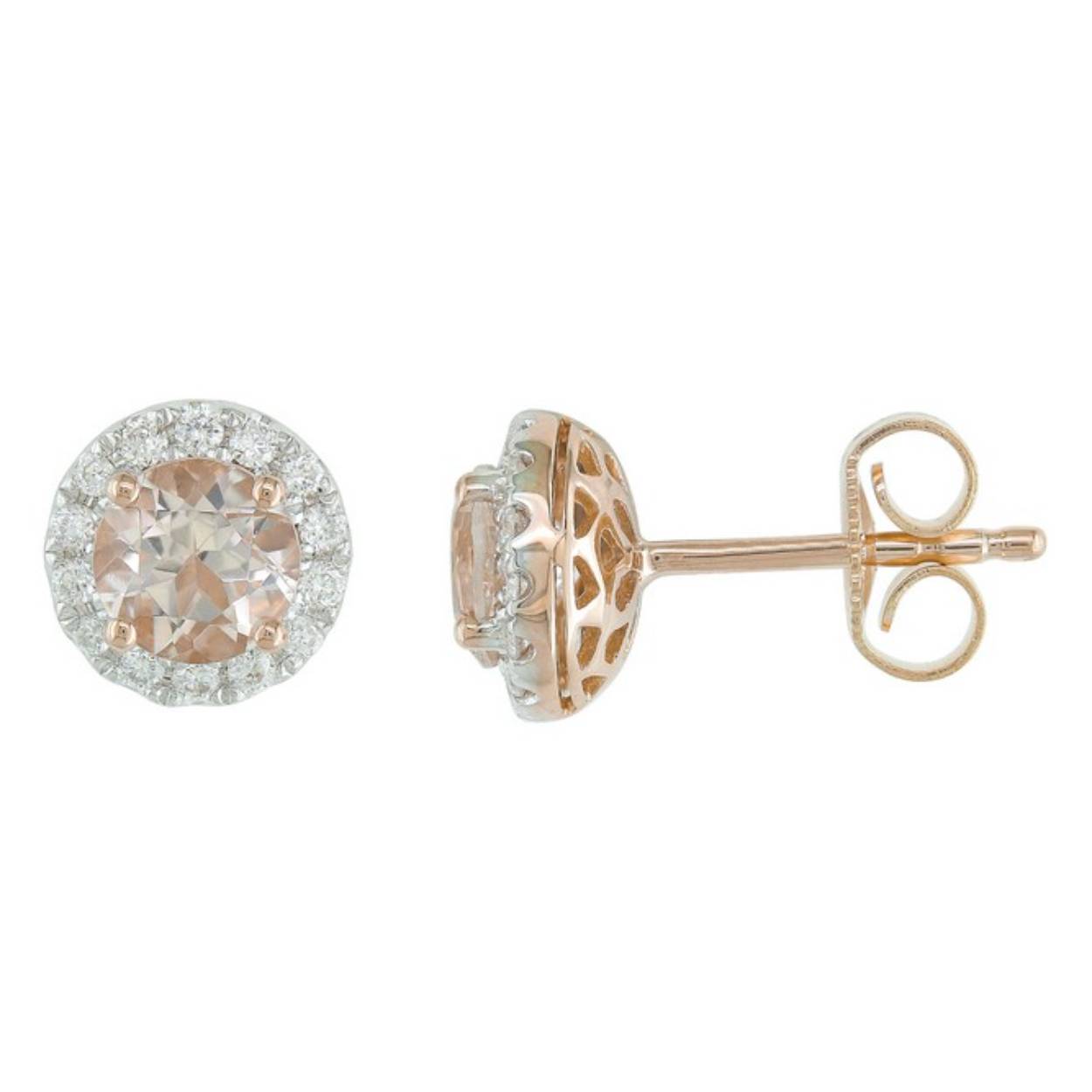 Oorringen goud 18kt met diamanten en morganite