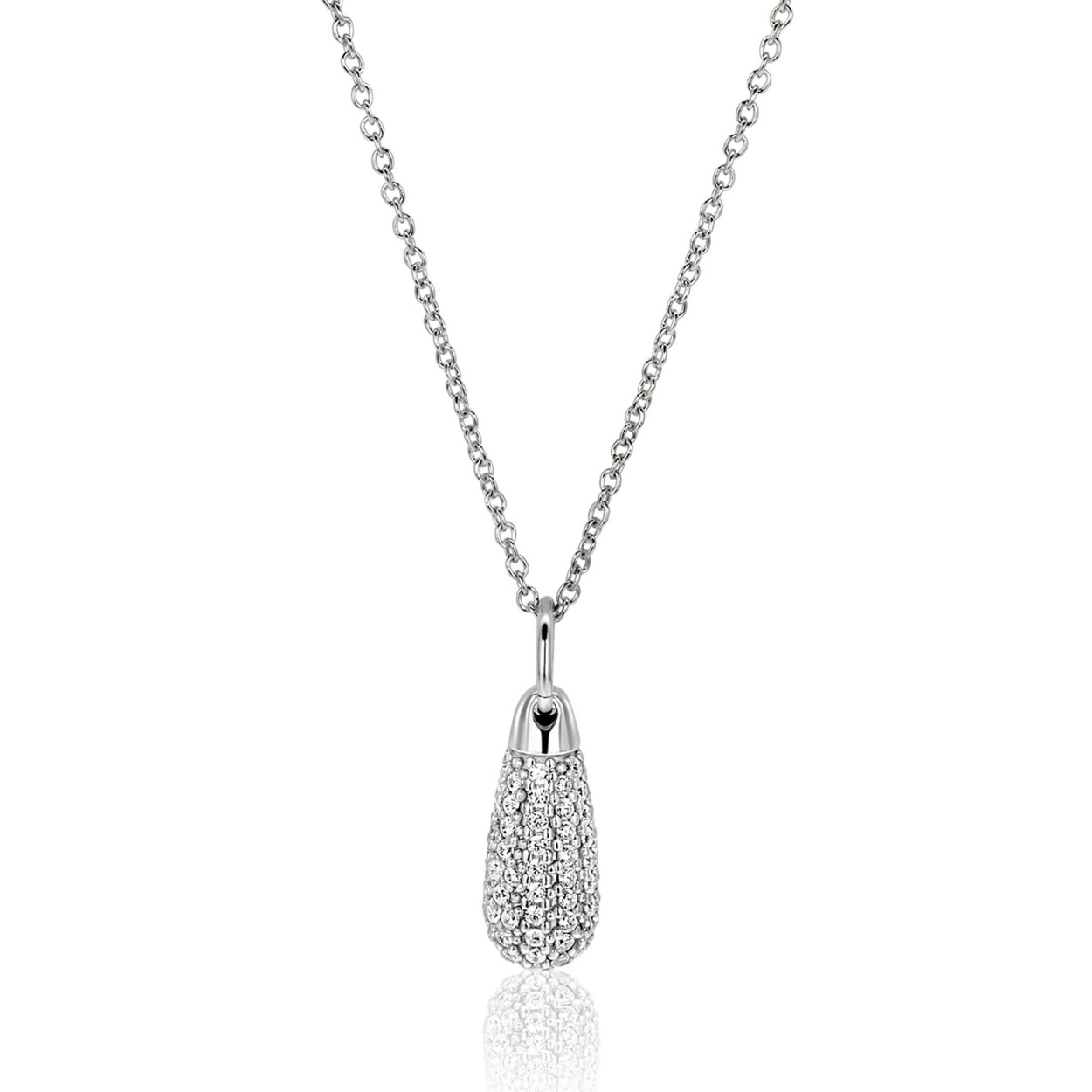 23mm ZINZI zilveren druppel hanger, bezet met witte zirkonia's ZIH2669 (zonder collier).