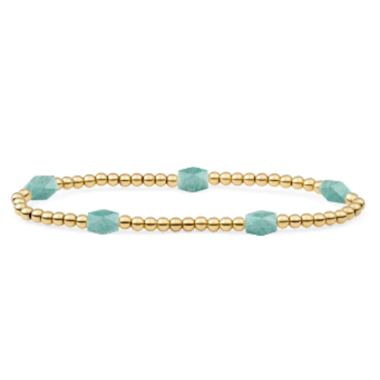  de Reversed Edge Mix armband trekt direct de aandacht door de prachtige Amazonite gefacetteerde beads! 