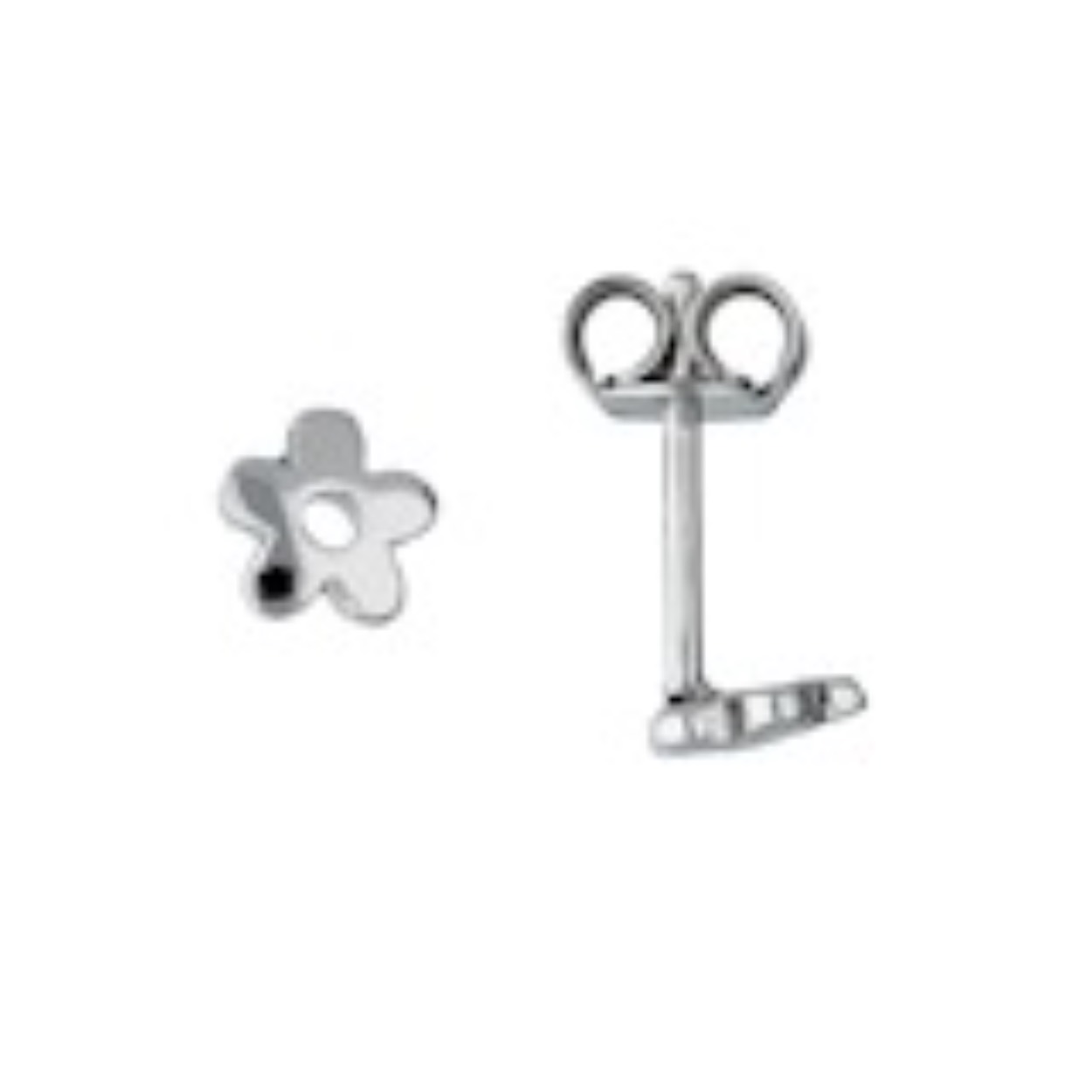 Zilveren kinder oorstekers in de vorm van een bloem.