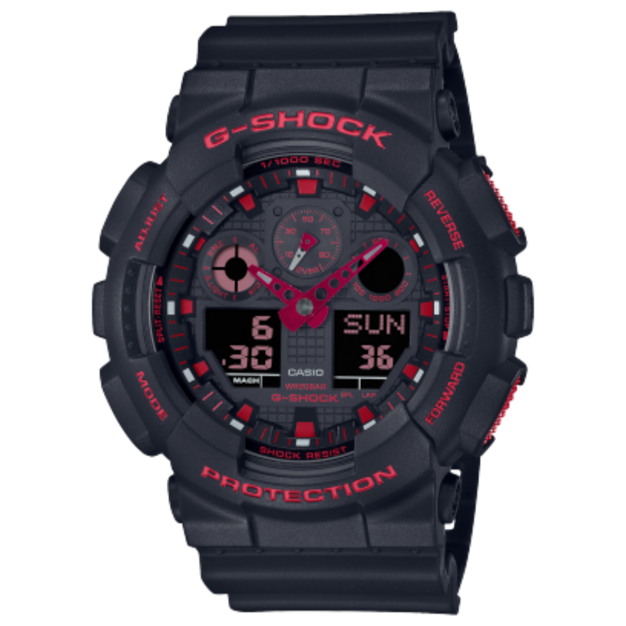 Maak een gedurfd, krachtig statement met de Ignite Red-lijn in het iconische zwart en vurig rood die de ultieme stoerheid van het merk G-SHOCK belichamen. Wij hebben een paar van onze topmodellen — de achthoekige GA-B2100 met Bluetooth op zonne-energie; de GA-100,  en GA-700 met de kenmerkende extra grote kast — voorzien van de kracht en passie van de zwarte en rode G-SHOCK merkkleuren. Diepe, vuurrode accenten tegen opvallend donkerzwart geven deze horloges, en de pols die ze draagt, een boost vol cool zelfvertrouwen.