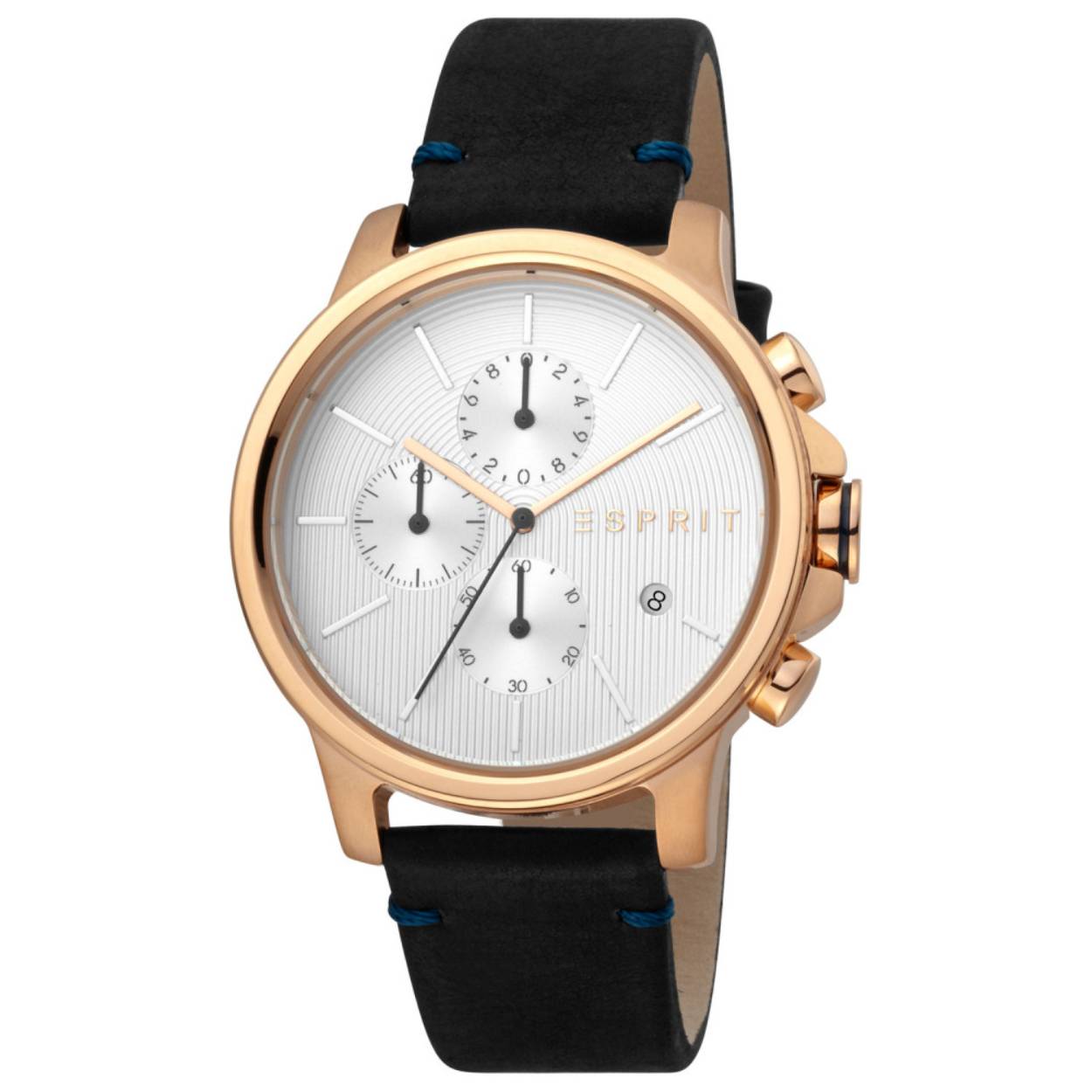 Dit heren horloge is van het merk Esprit. Het is een quartz horloge met een datum aanduiding. De band is gemaakt van lederen. De diameter van de kast is 41mm.