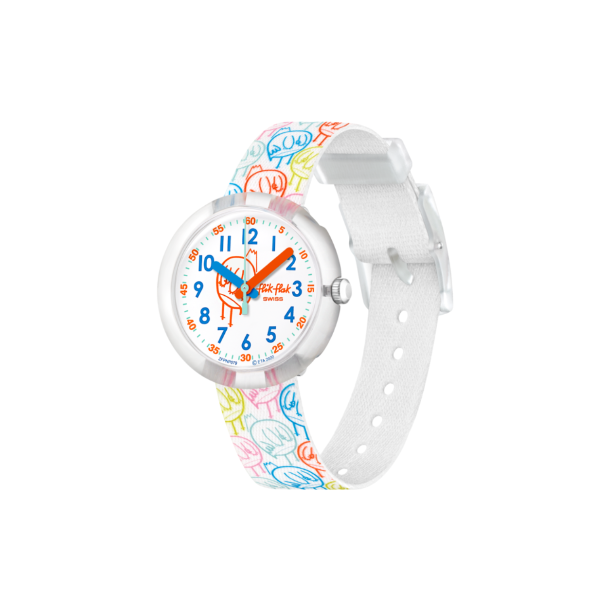 Veel cooler dan dit veelkleurige Swiss made horloge voor kinderen wordt het niet! Het speelse, kleurrijke textielbandje is machinewasbaar op 40°C. Daarbij is het horloge gemaakt van gerecyclede materialen zoals gerecycled pet.