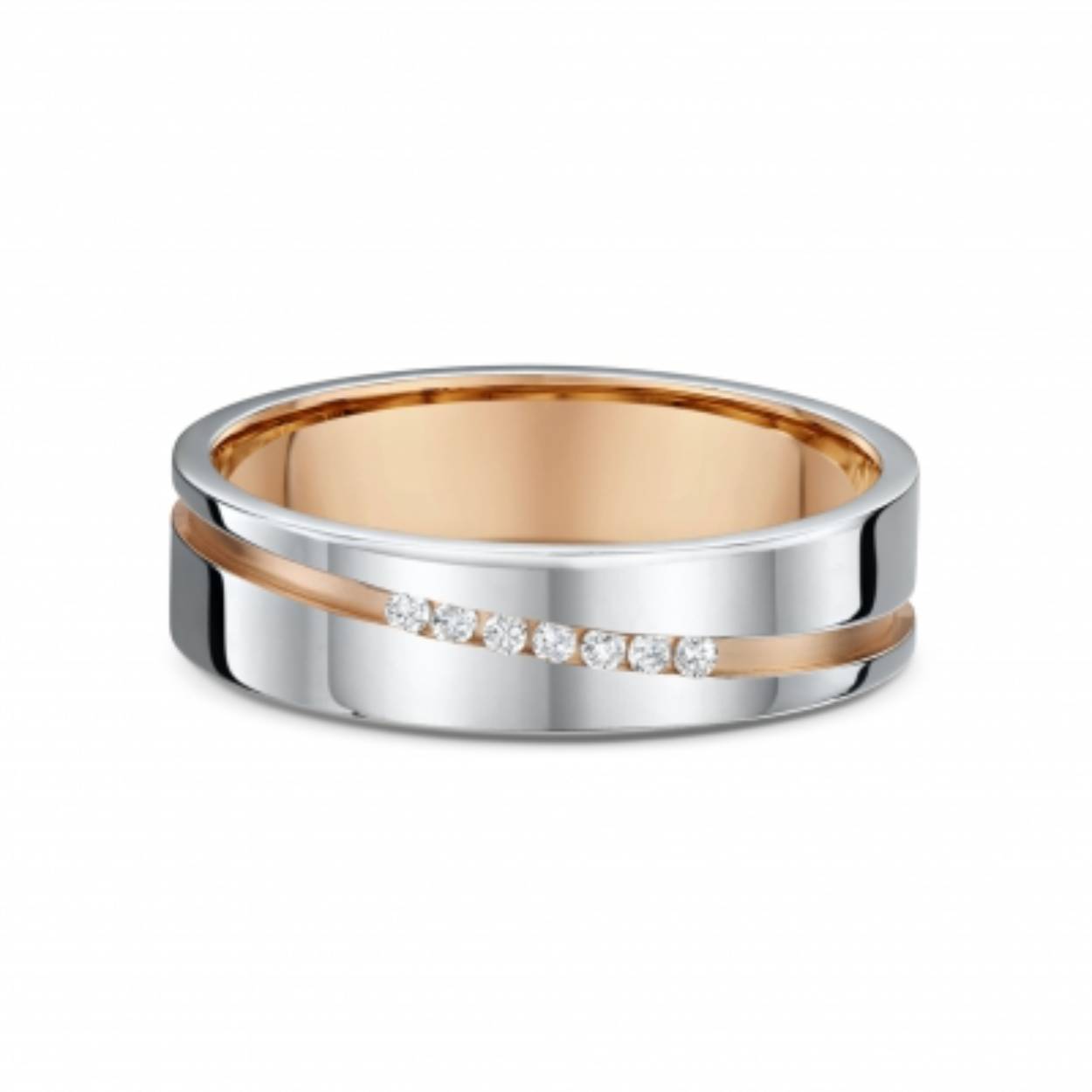 14 karaat wit/rosegouden trouwringen, de damesring is gezet met in totaal 0.056crt diamant.
Prijs is op aanvraag