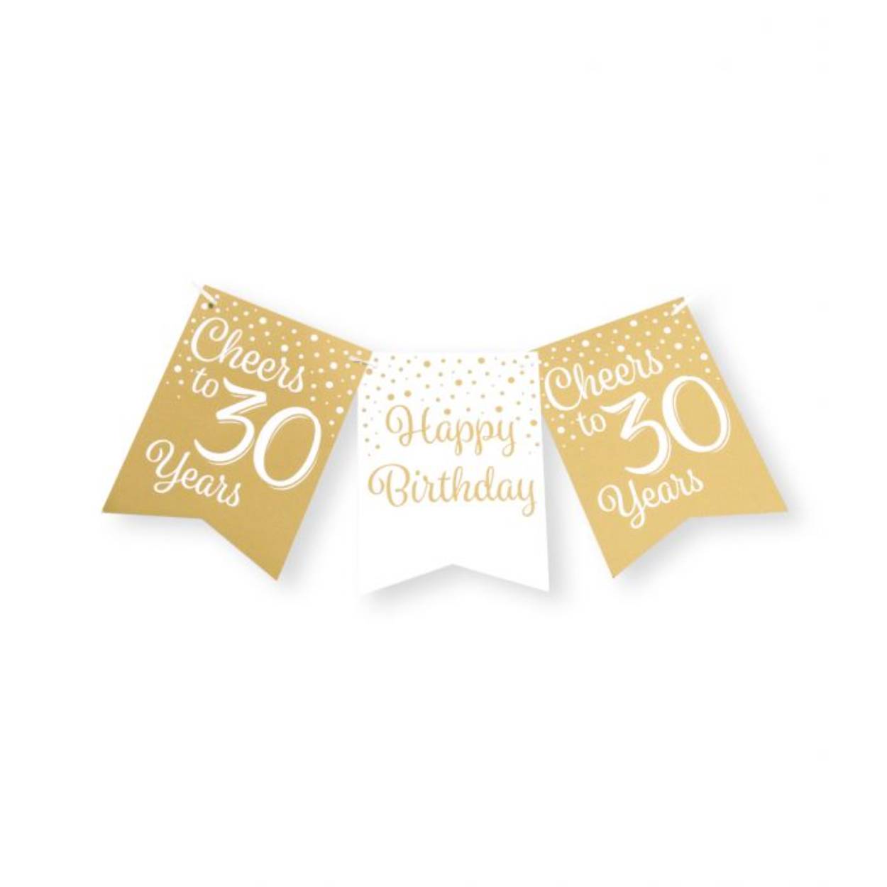 De gold/white party flag banners maken goede sier op een feestje zoals bijvoorbeeld een jubileum, maar ook op een verjaardagsfeest zoals deze rose/black party flag banner met opdruk 30. Door de gebruikte kleuren hebben deze flag banners een luxe maar toch feestelijke uitstraling! De vlaggetjes zijn gemaakt van folie met een bedrukking aan beide kanten