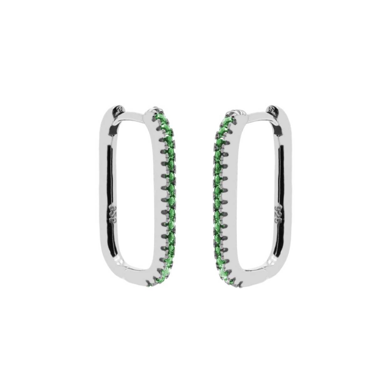 Plain Zirconia EMMERALD GREEN Hinged Hoops Round Square Silver 20mm