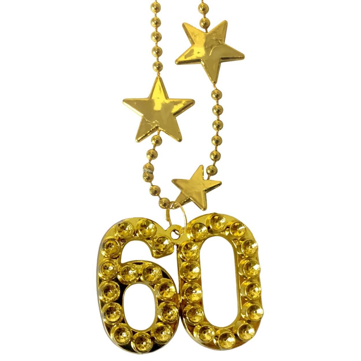 Goudkleurige Ketting 60 Jaar. Inhoud: 1 ketting. Bijvoorbeeld te gebruiken tijdens de volgende feestgelegenheid/feestgelegenheden: Verjaardag. Doelgroep: volwassenen. Het artikel is gemaakt van plastic.
