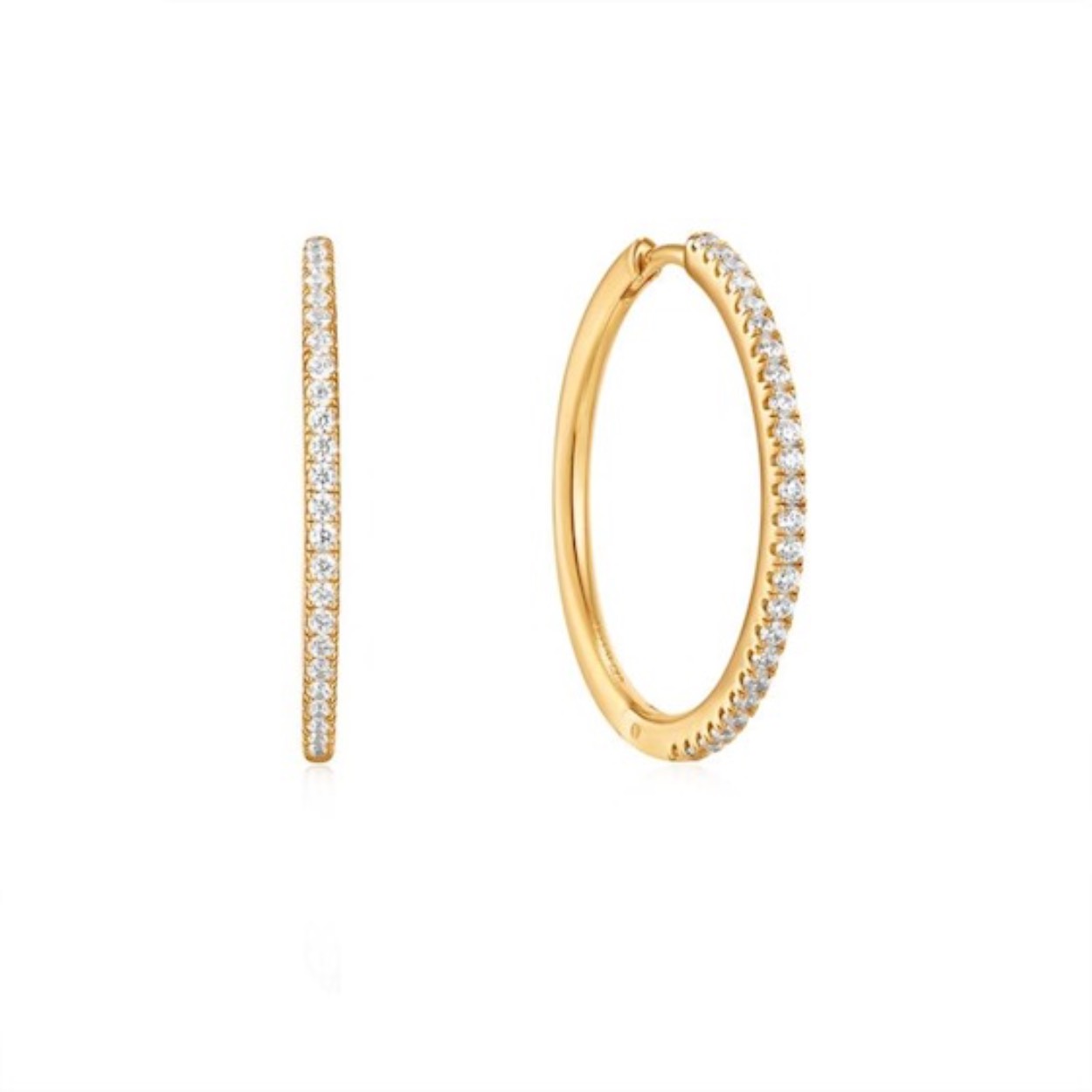 Ania Haie Glam Hoop Earrings S, zilver geel verguld met zirconia, diameter 25mm