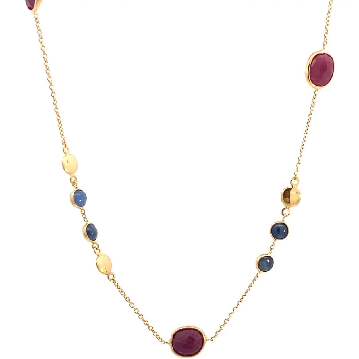 Gouden collier met robijn en Saffier 1553-C GEEL Monzario 14krt