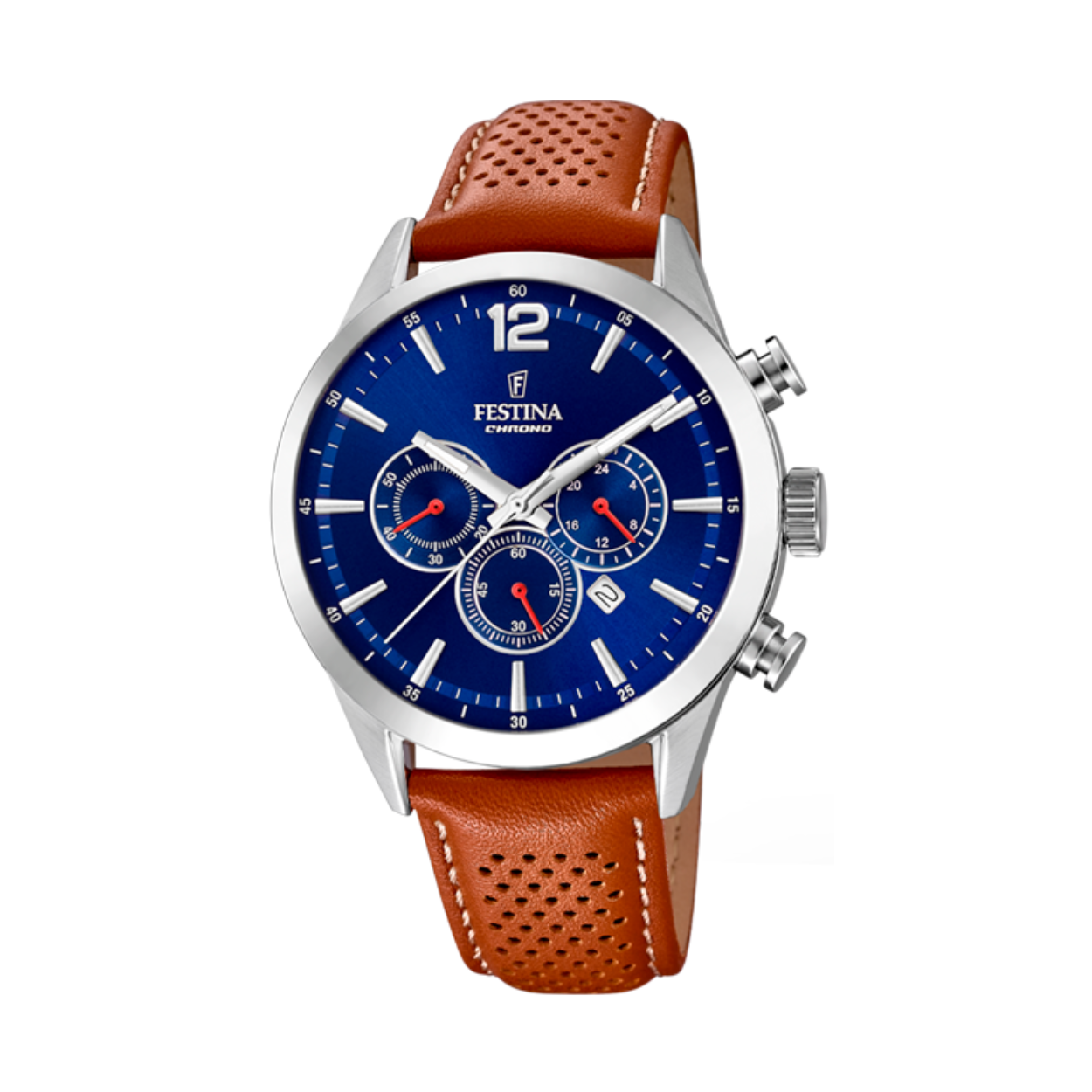 Herenuurwerk van Festina uit de 'Timeless Chronograph' collectie
Sportieve lederen band
Zilverkleurige kast in edelstaal
Blauwe wijzerplaat multifunctie met datumaanduiding
Chronograaf
Waterdichtheid: 5 ATM