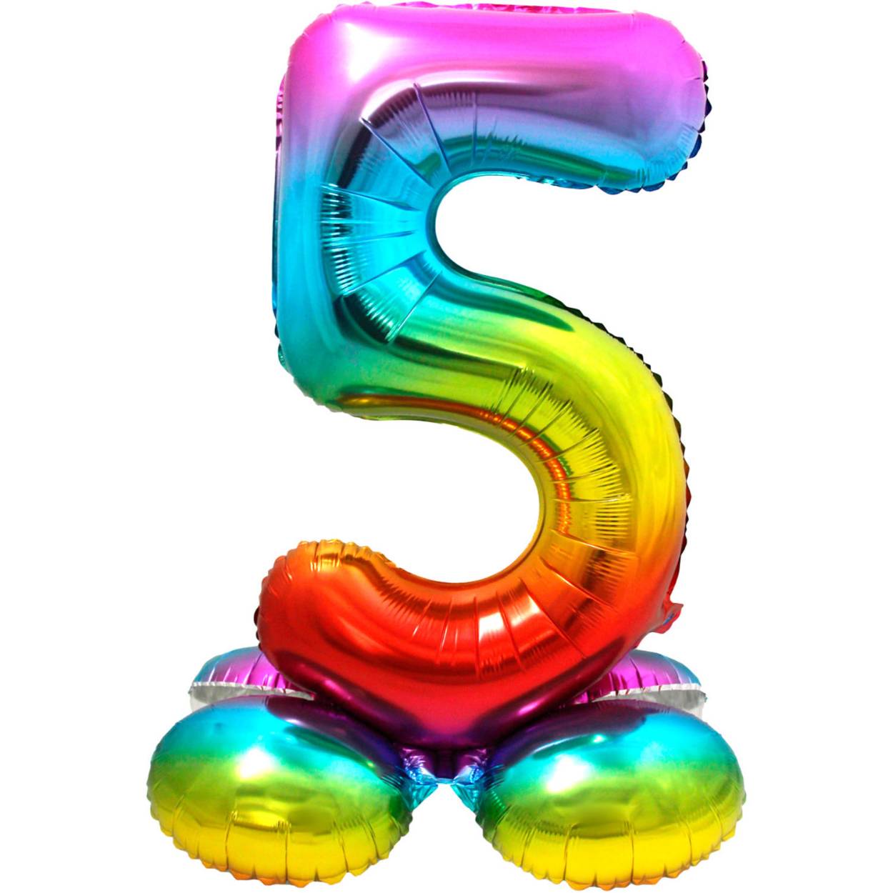Staande Folieballon Cijfer 5 Regenboog - 72 cm. Inhoud: 1 folieballon. Kleur: Meerkleurig. Bijvoorbeeld te gebruiken tijdens de volgende feestgelegenheid/feestgelegenheden: Verjaardag, Kinderfeestje en Jubileum. Deze folieballon is 32 inch/81 cm en kan gevuld worden met lucht (geen helium nodig). Het artikel is gemaakt van folie.