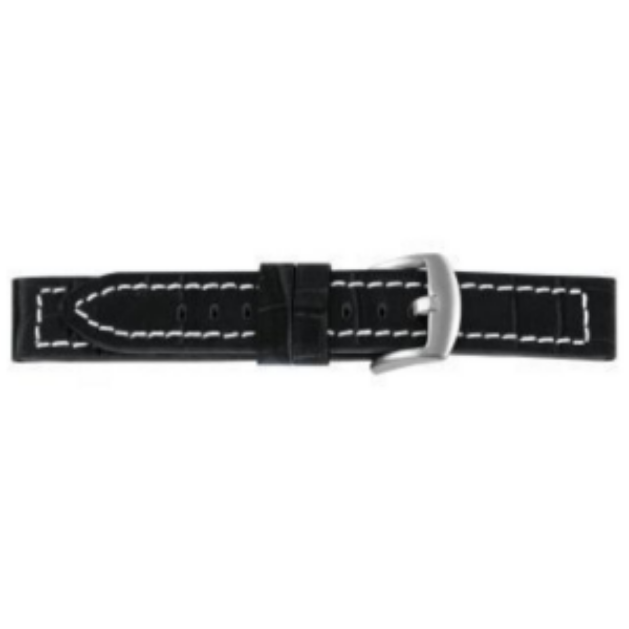 Horlogeband zwart leer wit gestikt 18mm