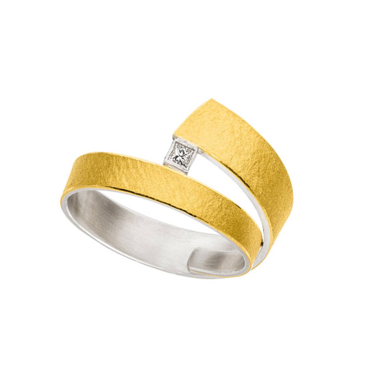 Manu Schmuck Ring Zilver/goud diamant 0.05 karaat
