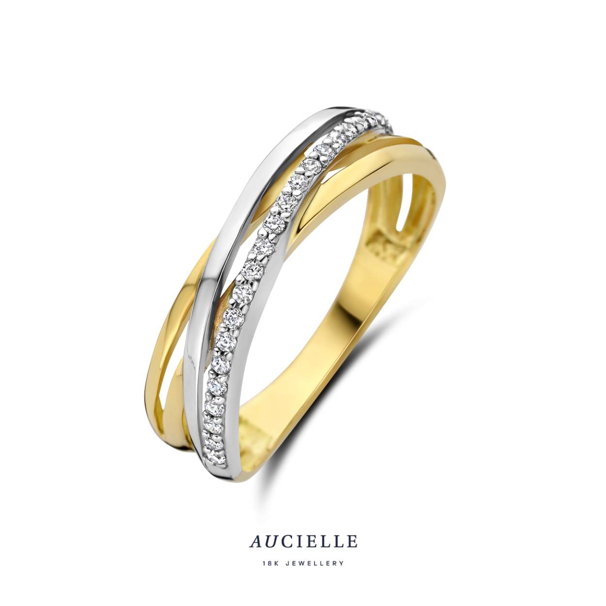 Aucielle ring bicolor goud 18k met zirkonia steentjes