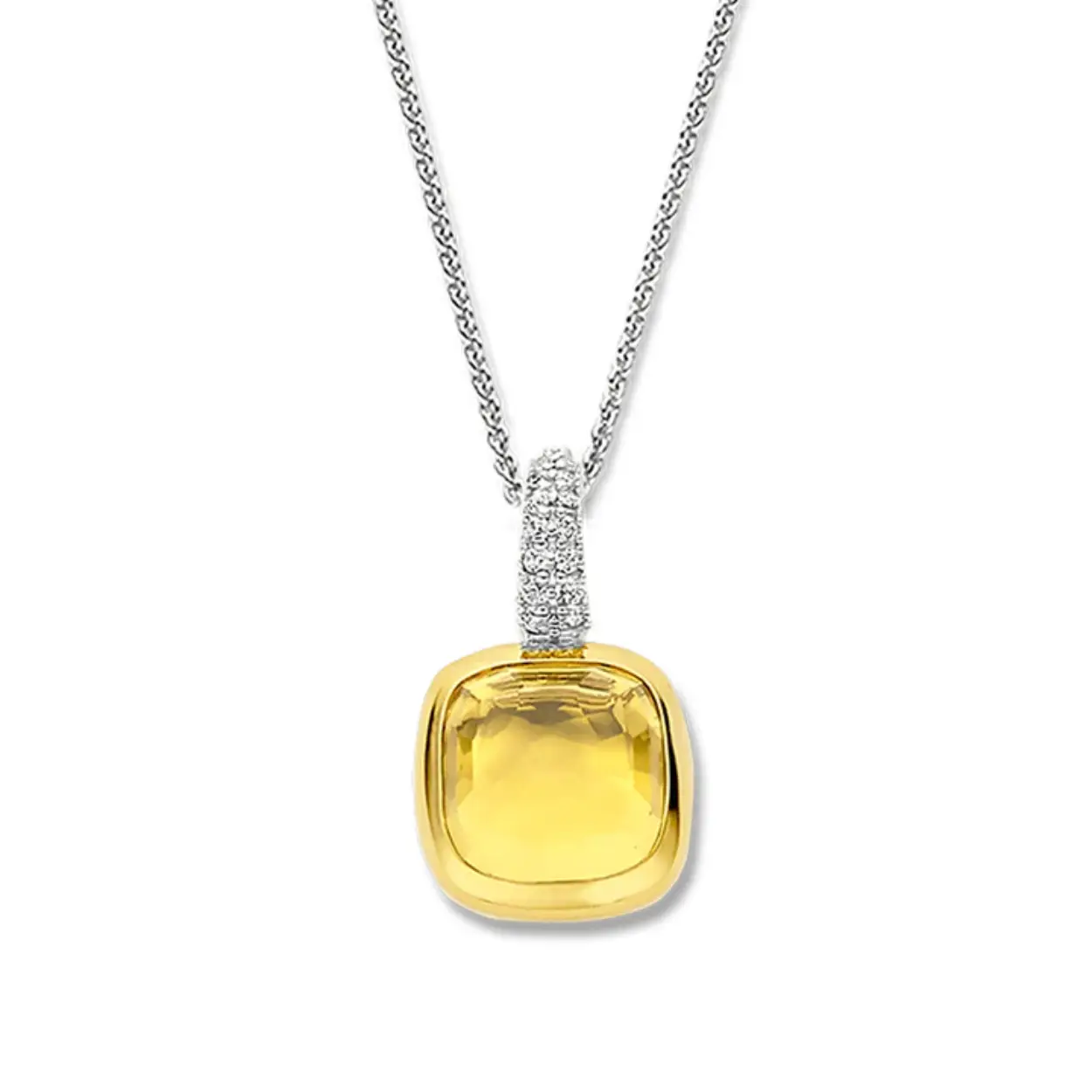 Zilver collier vergulde hanger met gele steen