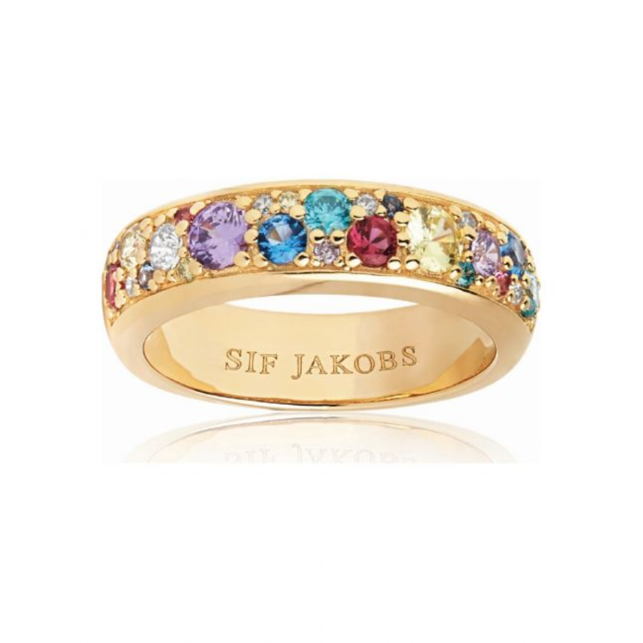 Deze ring is van het merk Sif Jakobs. De kleur van het sieraad is geelgoud. Dit sieraad bevat de edelsteen: zirconia. De kleur van deze edelsteen is: multi.