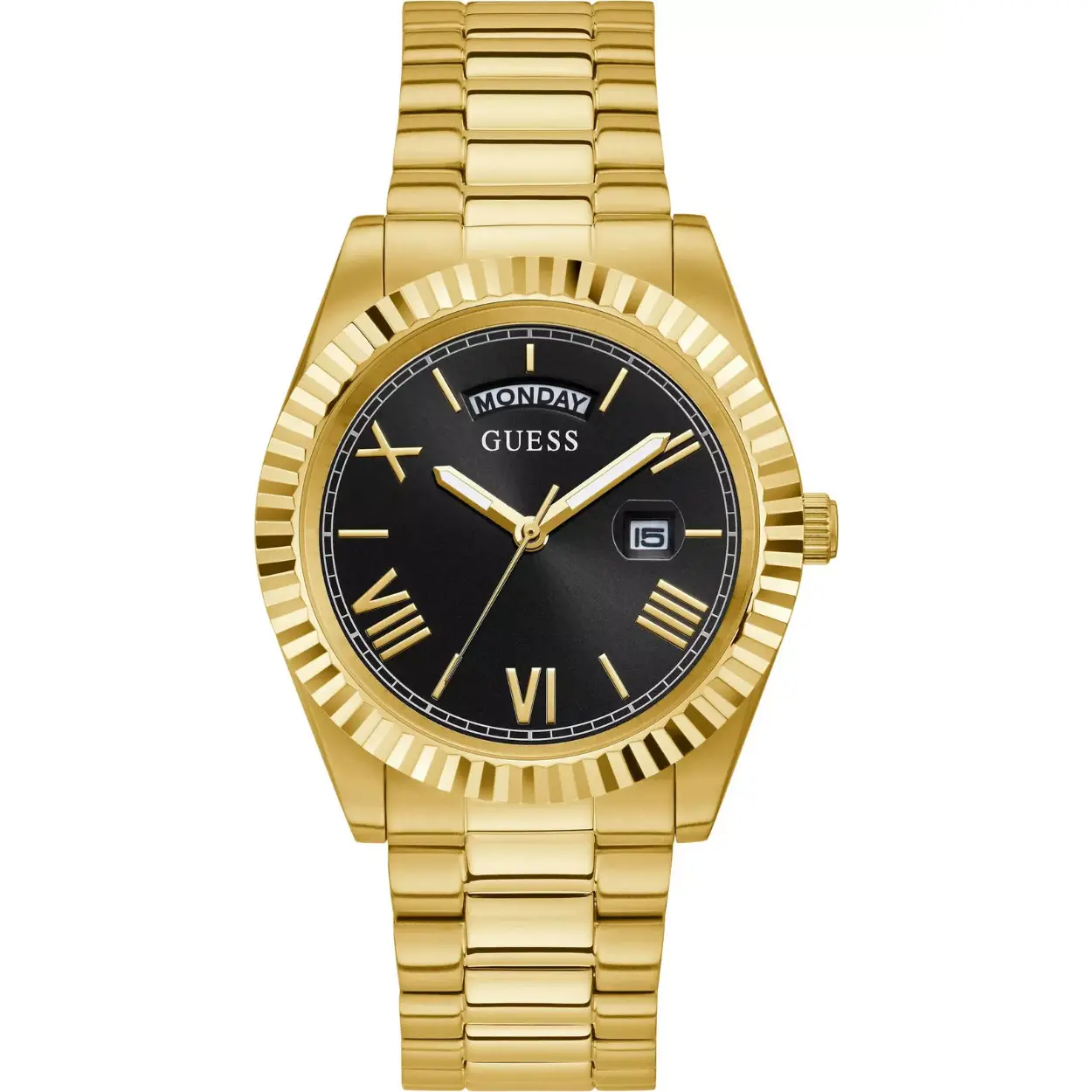 gouden horloge van Guess met datum.