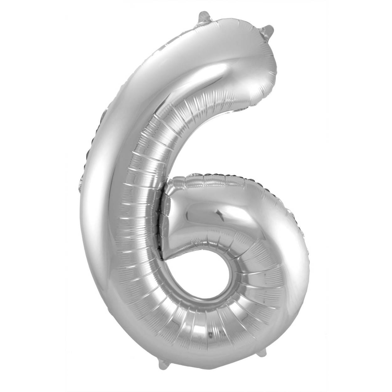 Zilveren Folieballon Cijfer 6 - 86 cm. Inhoud: 1 folieballon. Kleur: Zilverkleurig. Bijvoorbeeld te gebruiken tijdens de volgende feestgelegenheid/feestgelegenheden: Verjaardag, Jubileum en Kinderfeestje. Deze folieballon is 34 inch/86 cm. Het artikel is gemaakt van folie.