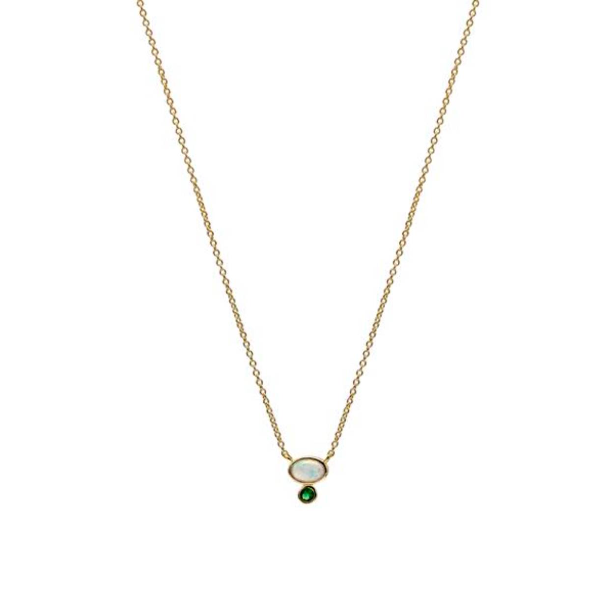 zilver vergulde collier met hanger , imitatie opaal en gekleurd zirkonia