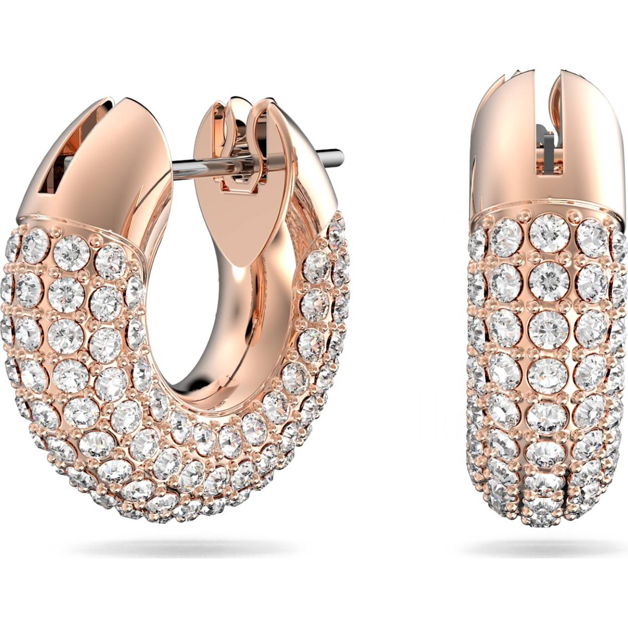 Klassieke ringoorbellen met een moderne twist: dit unisex paar geeft elke outfit een dynamische uitstraling. Het sculpturale design bevat glinsterende, gefolieerde kristallen gezet in een strak roségoudkleurig frame en accentueert Swarovski's iconische pavétechniek. Draag dit statement-paar overdag én 's avonds voor een schitterende look. Deze oorbellen maken onderdeel uit van de Dextera familie en zijn ontworpen voor Collection III.