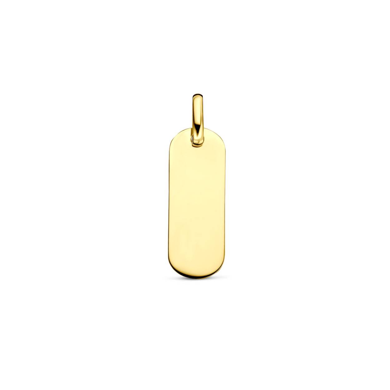 14k Geelgouden graveerhanger met een totale hoogte van 23mm.