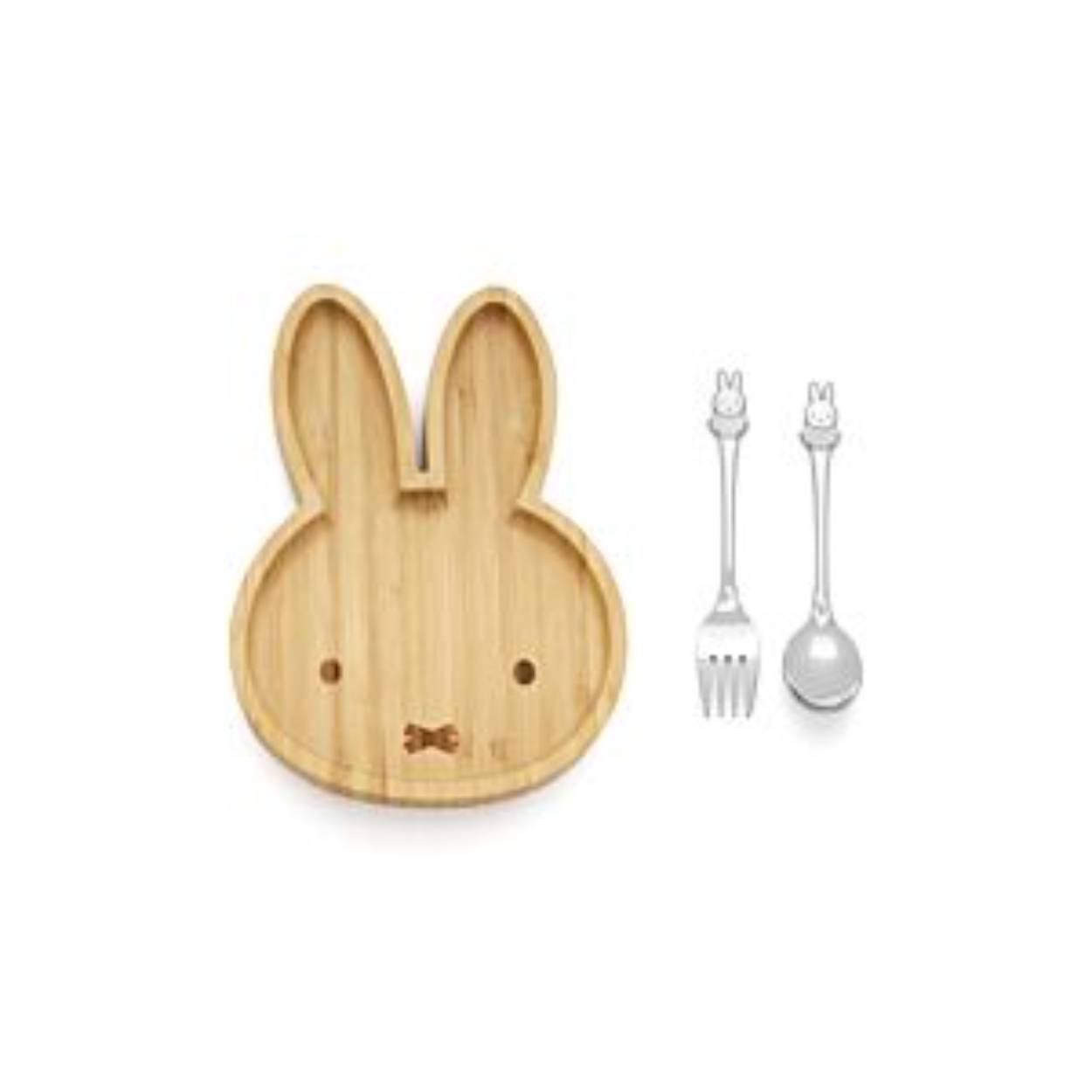 Eten wordt nóg leuker met nijntje. En al helemaal van dit bamboe bordje in de vorm van het konijn. De set wordt compleet gemaakt door het tweedelige 18/10 RVS bestekje, eveneens voorzien van nijntje. Wordt geleverd in een duurzame verpakking.