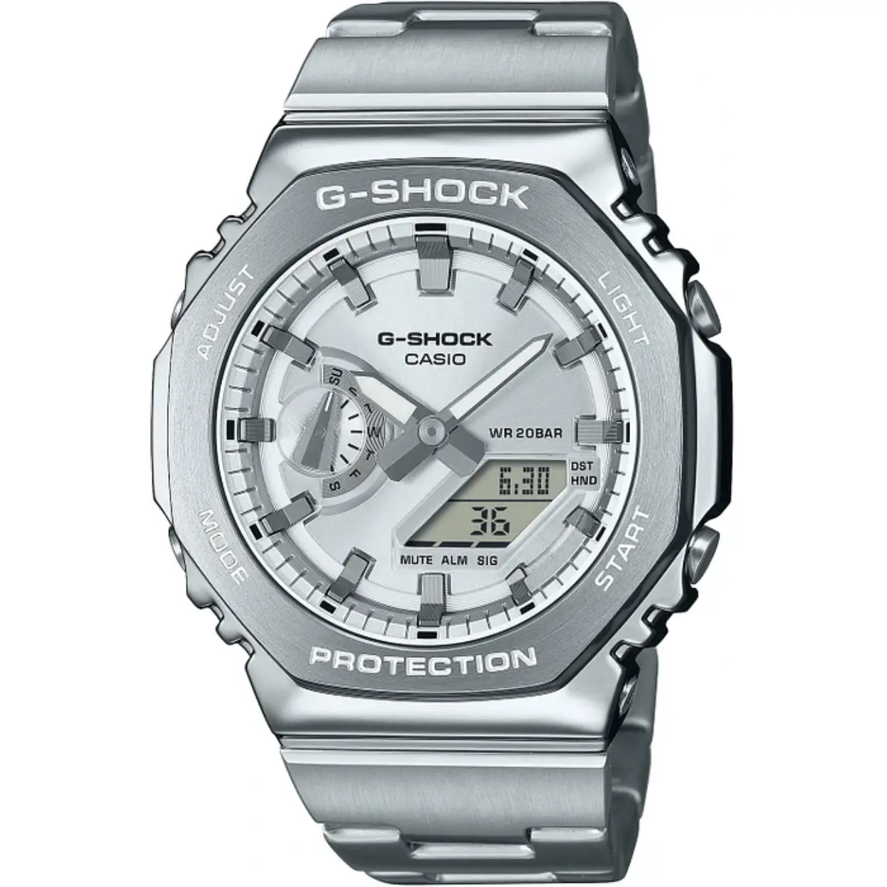 De CASIO G-SHOCK GM-2110D-7AER is een stoer en robuust horloge dat perfect is voor avonturiers en liefhebbers van duiken. Met een tijdaanduiding in analoge vorm en een Quartz uurwerk ben je altijd verzekerd van een nauwkeurige en betrouwbare tijdweergave.

De diameter van de behuizing van dit horloge is 44 mm en de hoogte is 12 mm, waardoor het horloge een opvallende verschijning om je pols zal zijn. De vorm van de behuizing is rond en de kleur is zilverkleurig, gemaakt van hoogwaardig roestvrij staal. De wijzerplaat van het horloge is grijs van kleur en het glas is gemaakt van mineraal, wat zorgt voor een goede bescherming tegen krassen en stoten.

De band van de CASIO G-SHOCK GM-2110D-7AER is zilverkleurig en gemaakt van roestvrij staal, wat zorgt voor een comfortabele en stevige pasvorm om je pols. Daarnaast beschikt dit horloge over een handige datumweergave en is waterdicht tot 20 bar, wat het geschikt maakt voor duiken en andere watersportactiviteiten.

De sluiting van de band is een vlinder- of vouwsluiting, waardoor het horloge gemakkelijk om en af te doen is. Als officieel Casio verkooppunt kunnen wij garanderen dat dit horloge van hoge kwaliteit is en voldoet aan de verwachtingen van de moderne en avontuurlijke horlogeliefhebber.

Kortom, de CASIO G-SHOCK GM-2110D-7AER is een stijlvol en functioneel horloge dat perfect is voor dagelijks gebruik en avontuurlijke activiteiten. Met zijn duurzame materialen en waterdichtheid is dit horloge een betrouwbare metgezel voor elke gelegenheid.