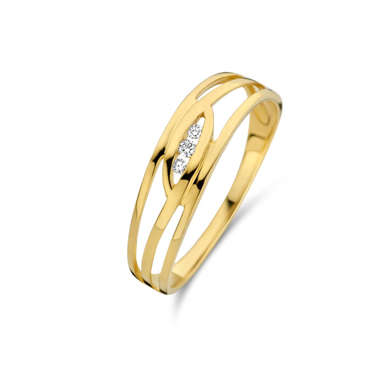 Geel gouden 18 karaat ring met 0.03ct briljant