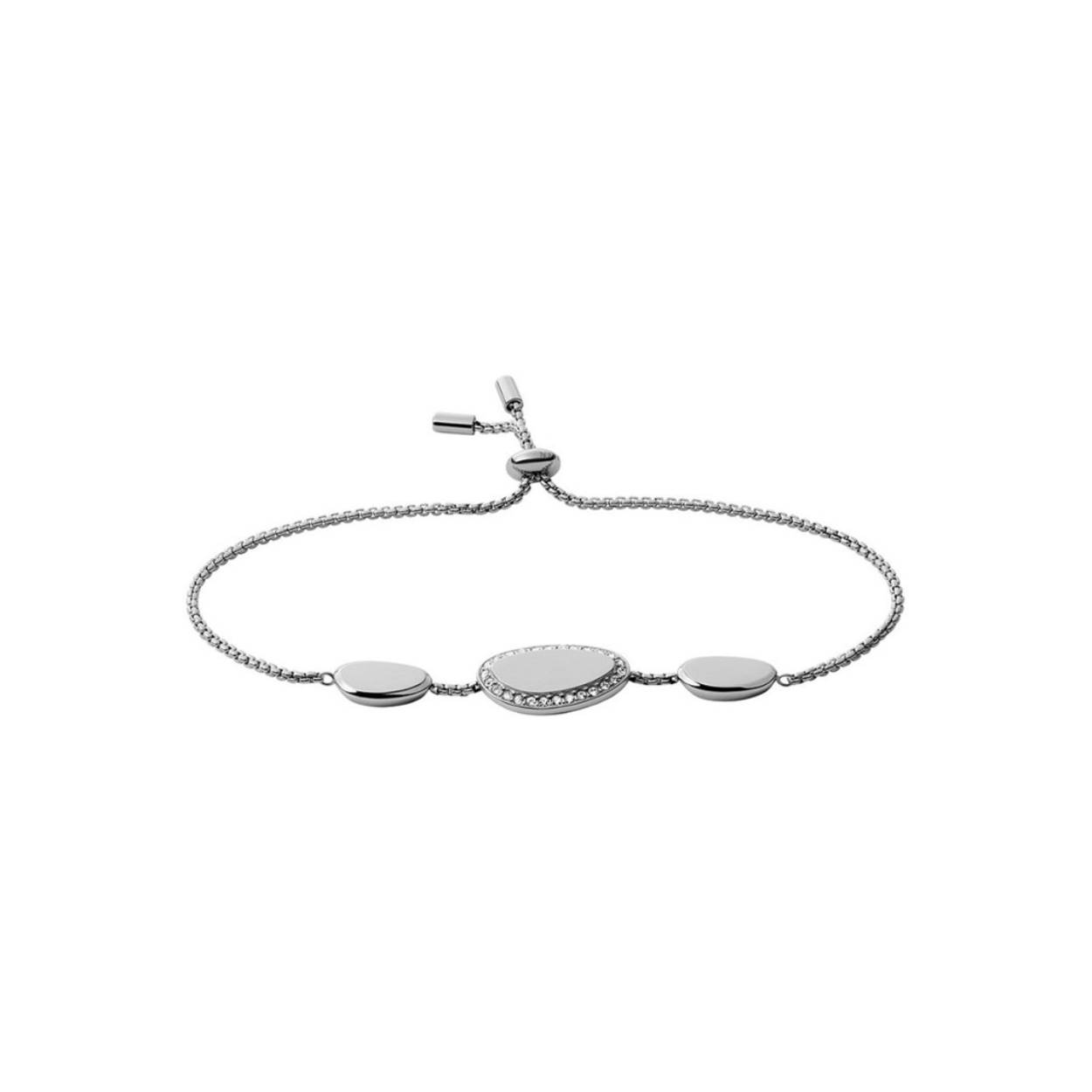 Deze dames station armband is vervaardigd van hoogwaardig zilverkleurig roestvrij staal, geaccentueerd met glas en heeft een schuifsluiting. In lengte verstelbaar. Ideaal om mee te combineren door de sprankelende gepolijste afwerking. Een fashionable accessoire voor elke gelegenheid.