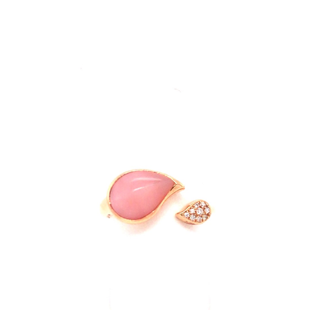 18 krt rosé gouden ring met roze opaal en diamant